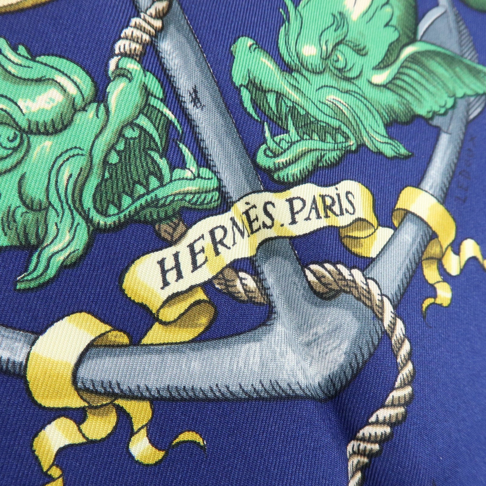 HERMES Carre 90 Silk 100% Scarf PAVOIS Ship Flag Print Navy Red