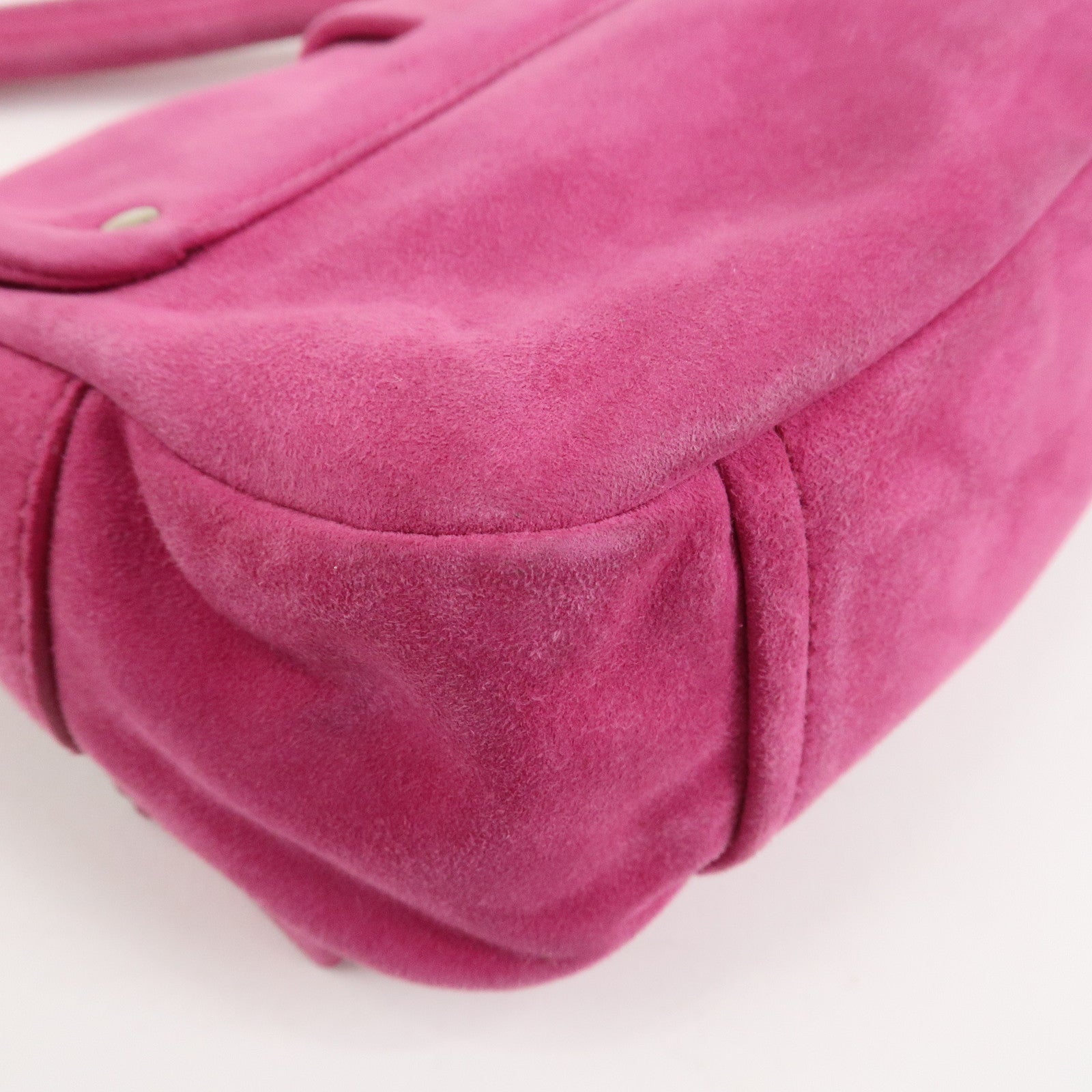 PRADA Triangle Logo Suede Shoulder Bag Hand Bag Pink BR2635