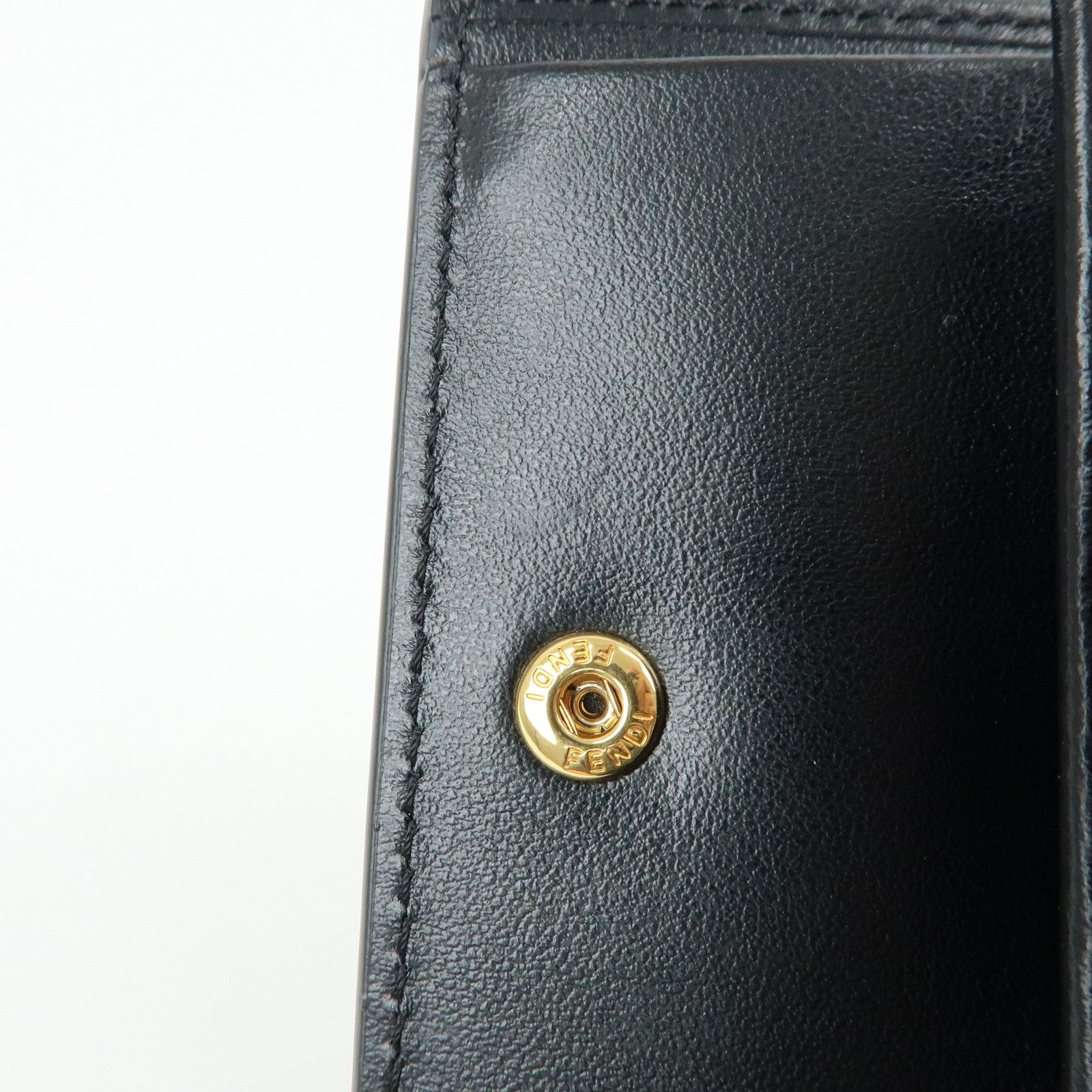 FENDI F IS FENDI Leather Bi-fold Compact Wallet Black 8M0387