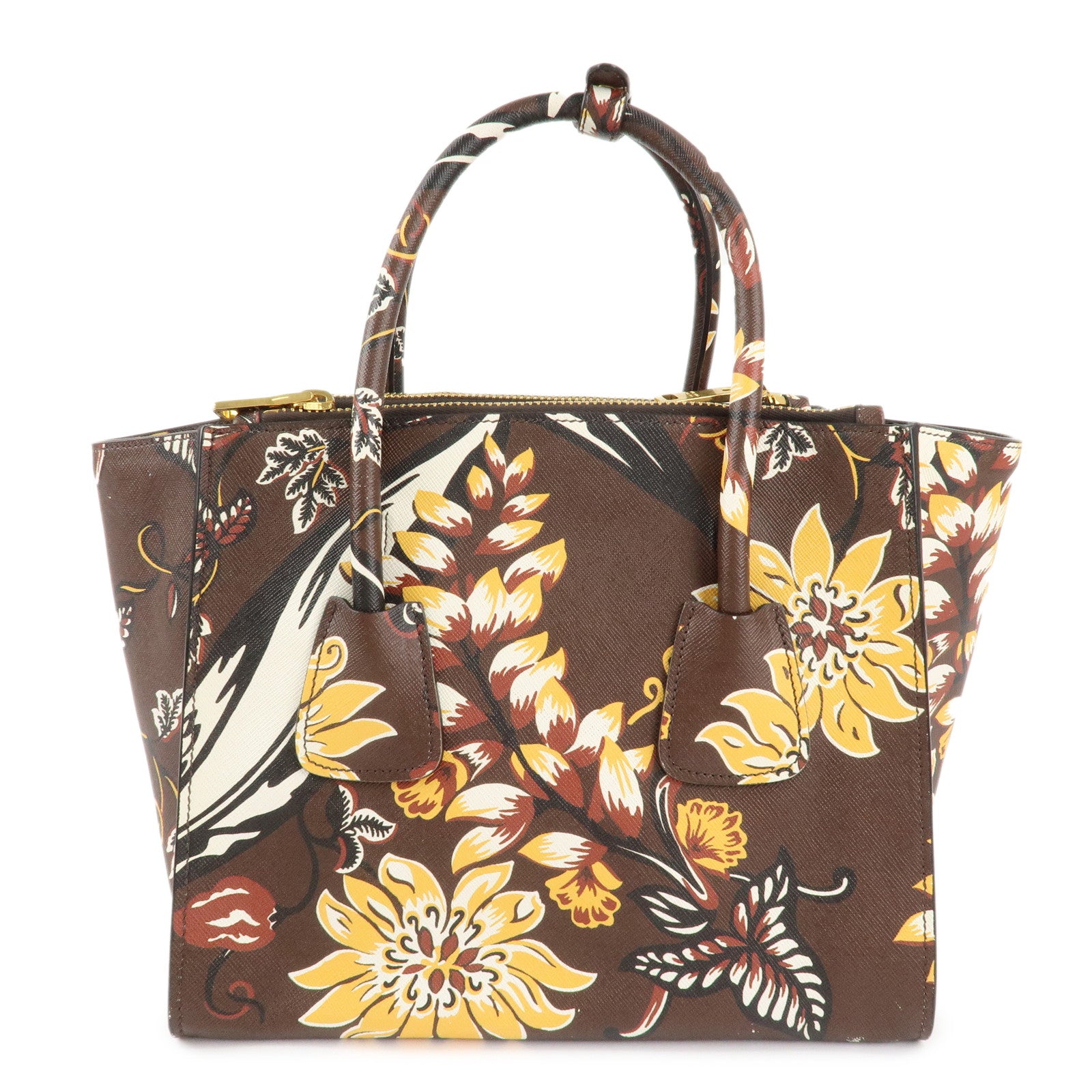 PRADA Triangle Logo Saffiano Leather 2Way Bag Hand Bag Shoulder Bag Brown Yellow B2625P Used