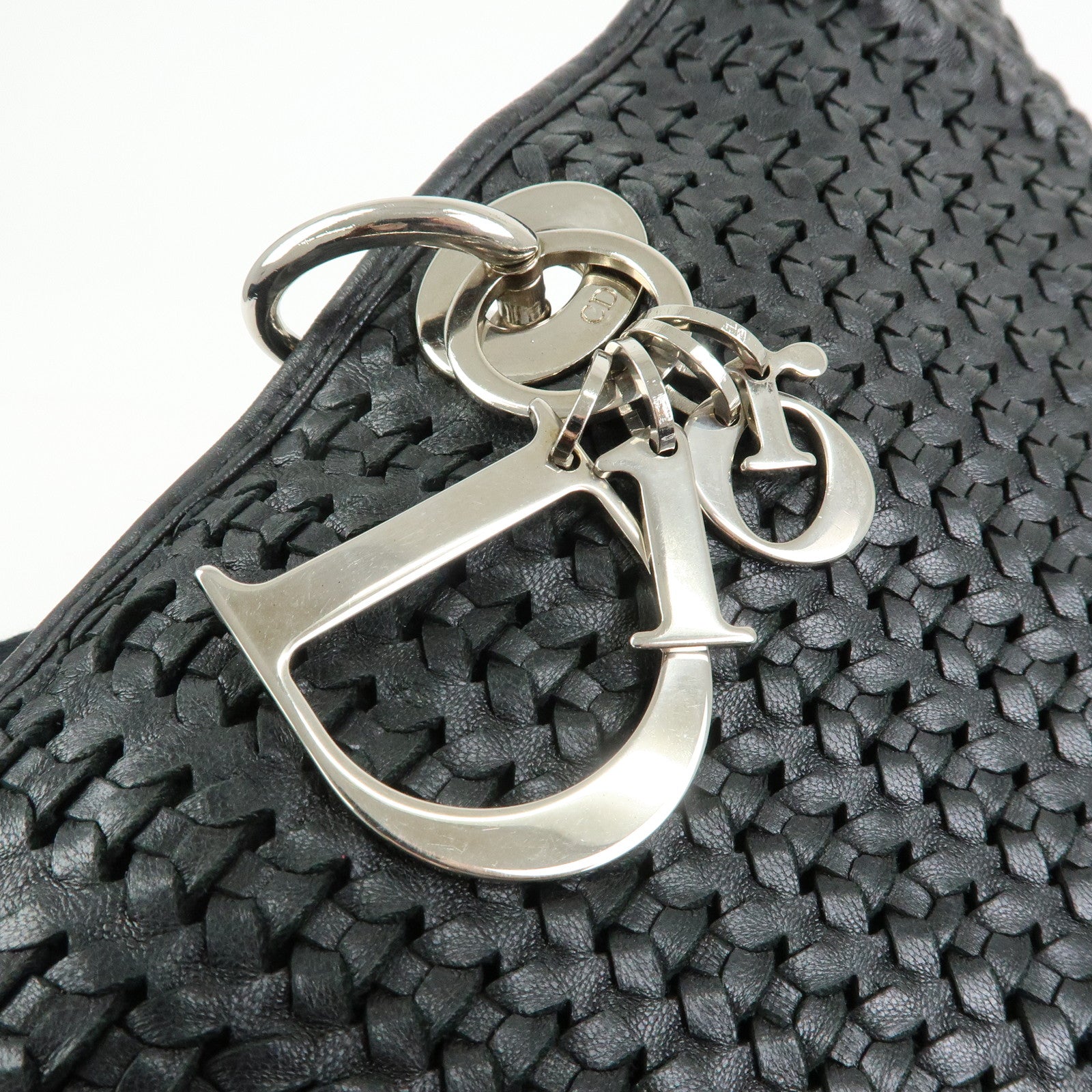 Christian Dior Woven Leather Tote Bag Shoulder Bag Black