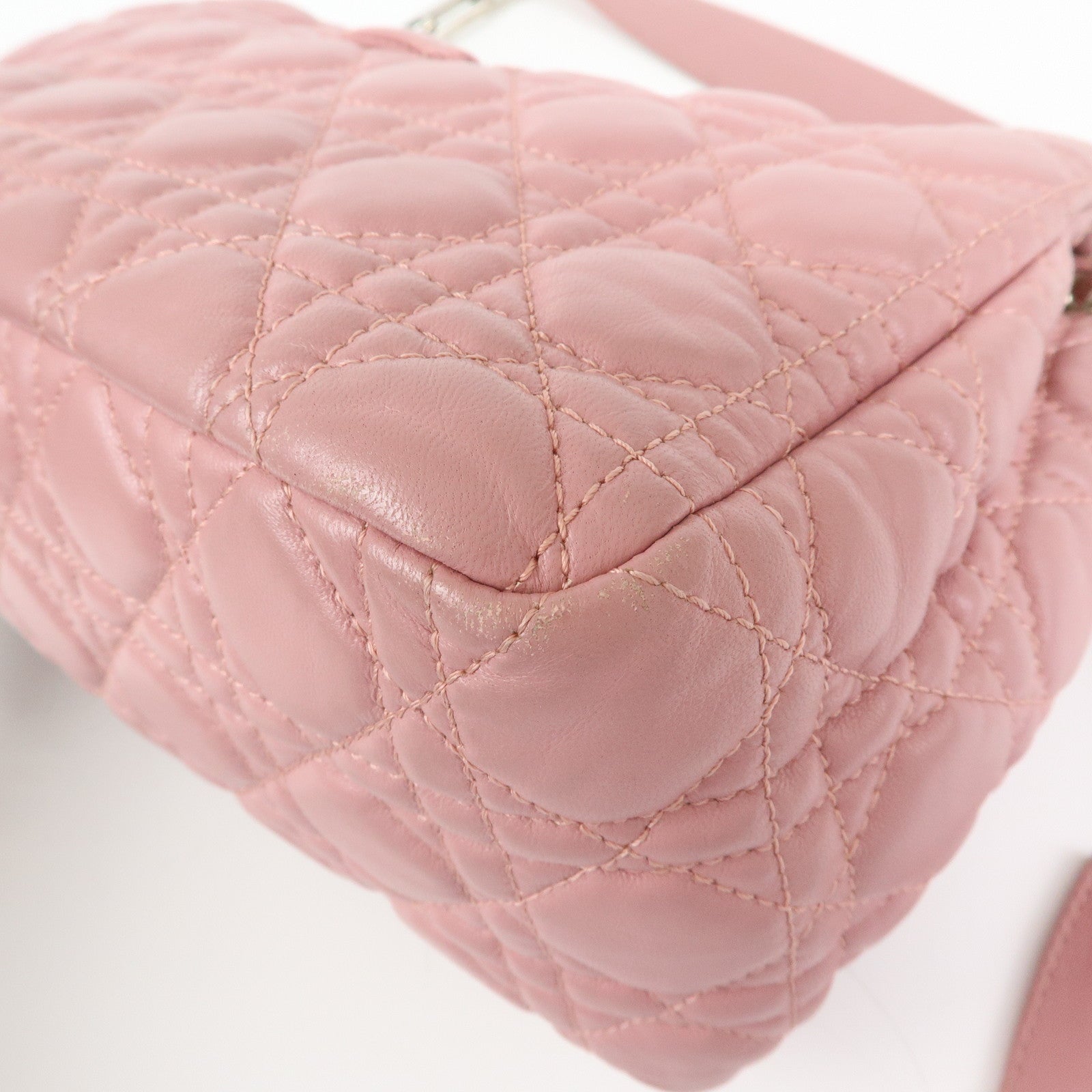 Christian Dior Canage New Lock Lamb Skin Shoulder Bag Hand Bag Pink