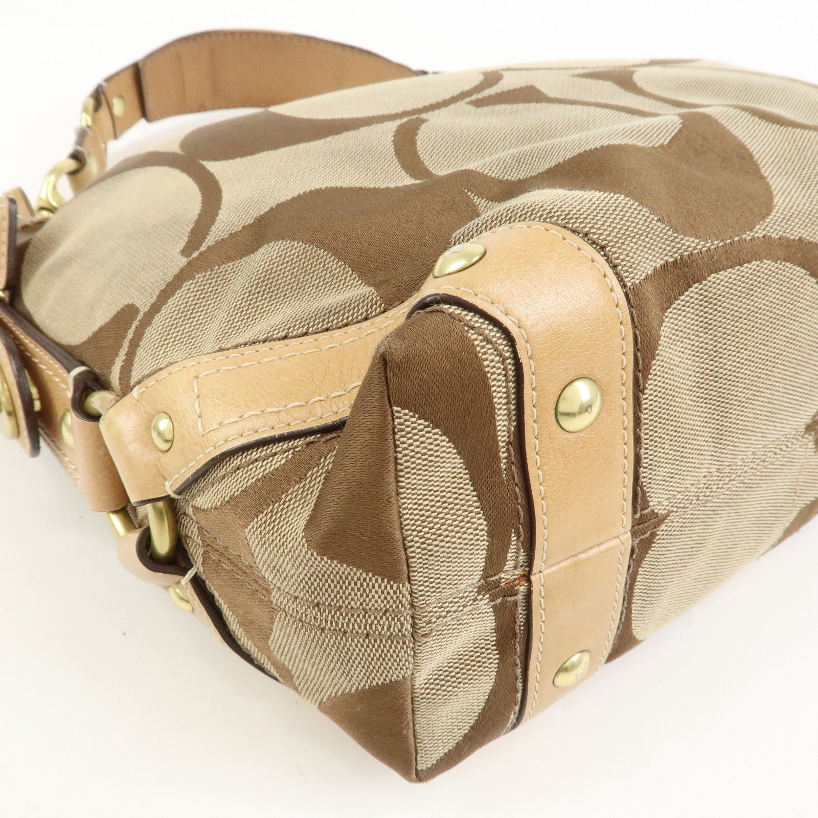 COACH Signature Canvas Leather Shoulder Hand Bag Beige