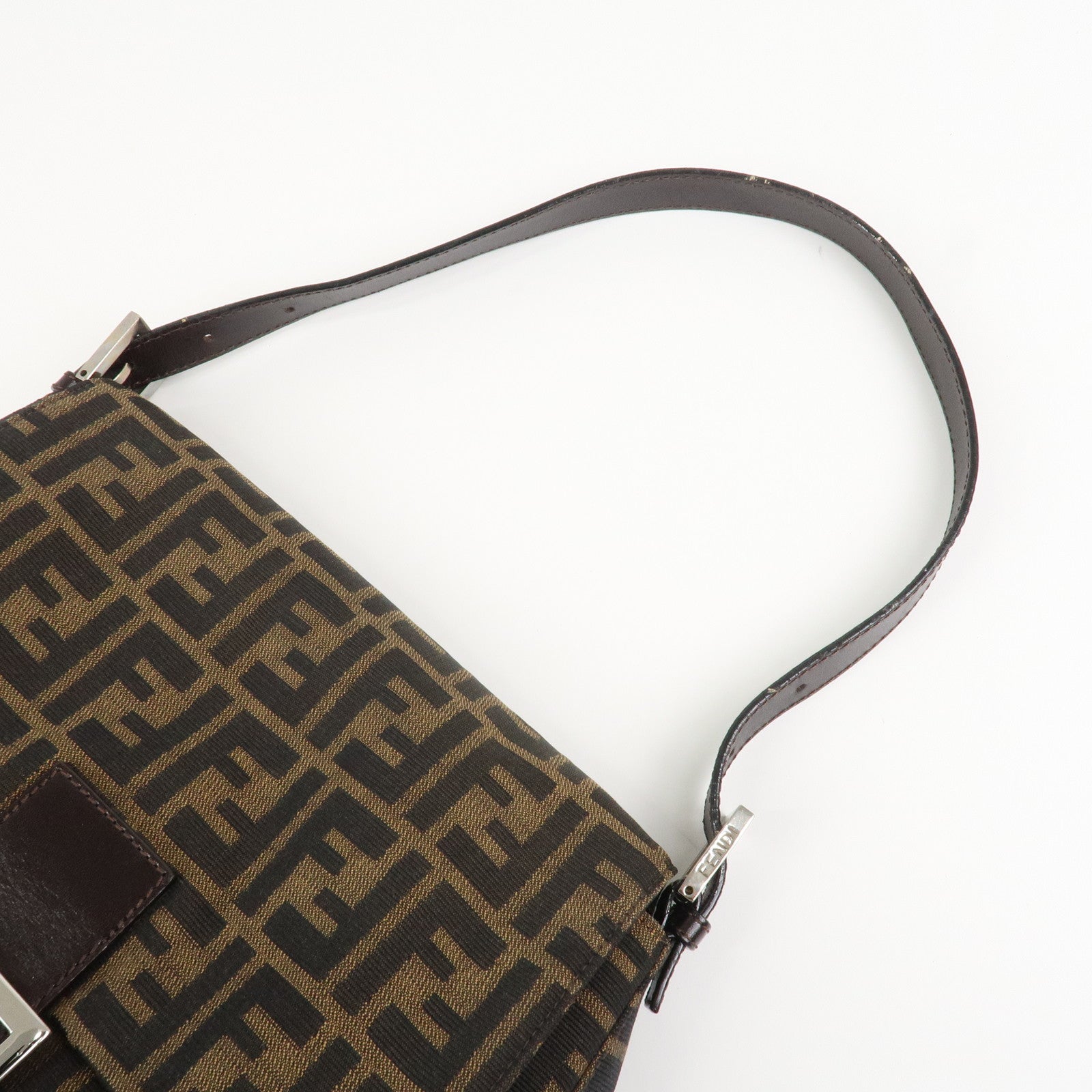 FENDI Mamma Zucca Baguette Canvas Leather Shoulder Bag 26325