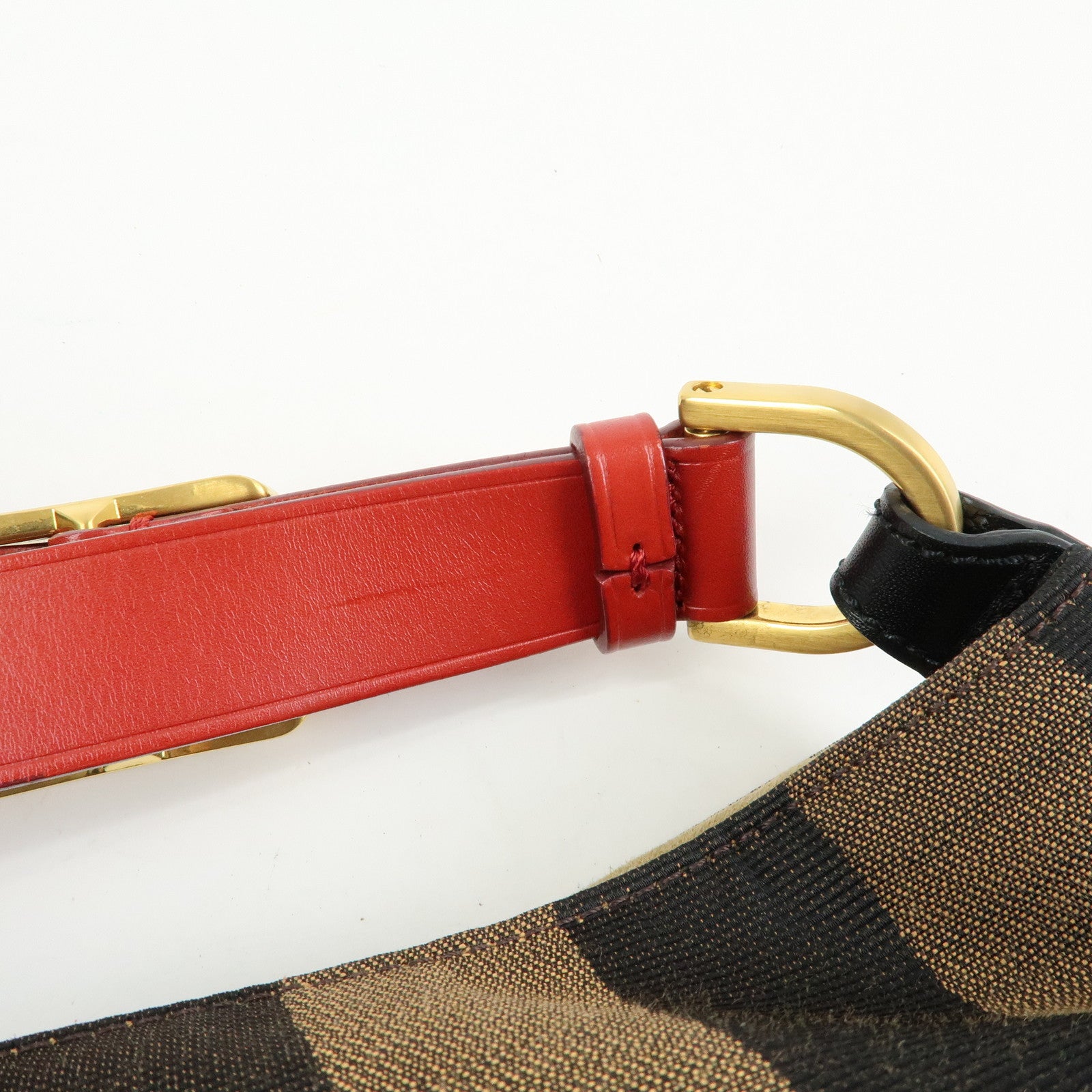 FENDI Pequin Canvas Leather Shoulder Bag Brown Red 8BR653