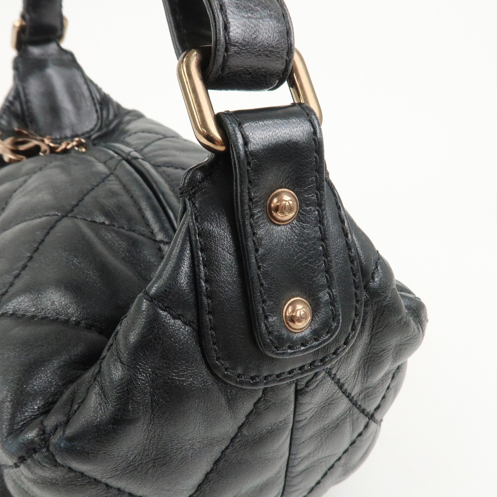 CHANEL Matelasse COCO Mark Lamb Skin Shoulder Bag Hand Bag Black