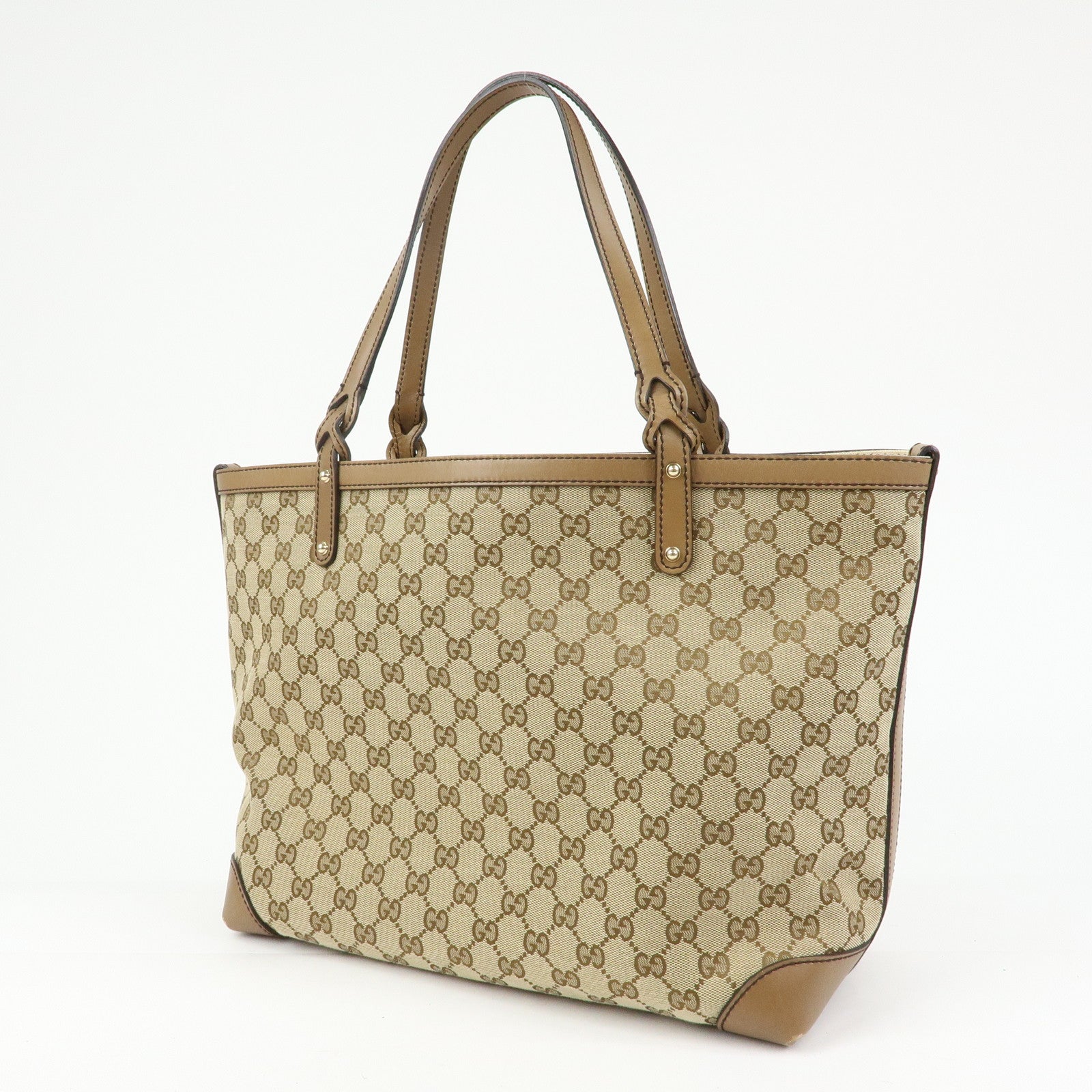 GUCCI GG Canvas Leather Tote Bag Shoulder Bag Beige 247209