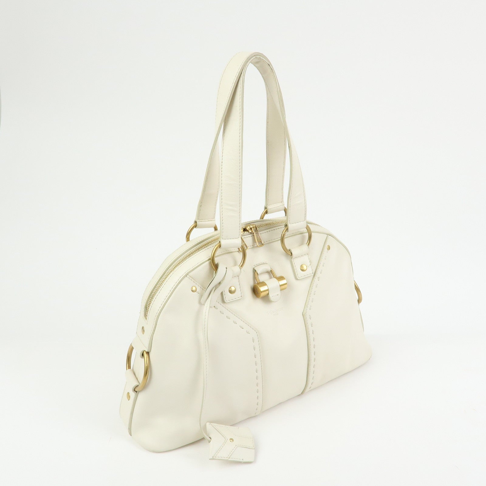 SAINT LAURENT PARIS Muse Y Line Leather Hand Bag Ivory 156465