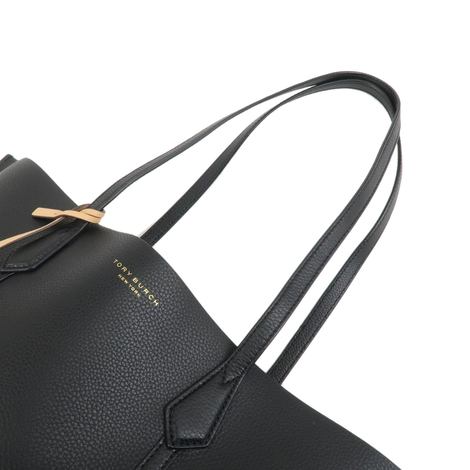 TORY BURCH Perry Leather Tote Bag Hand Bag Black