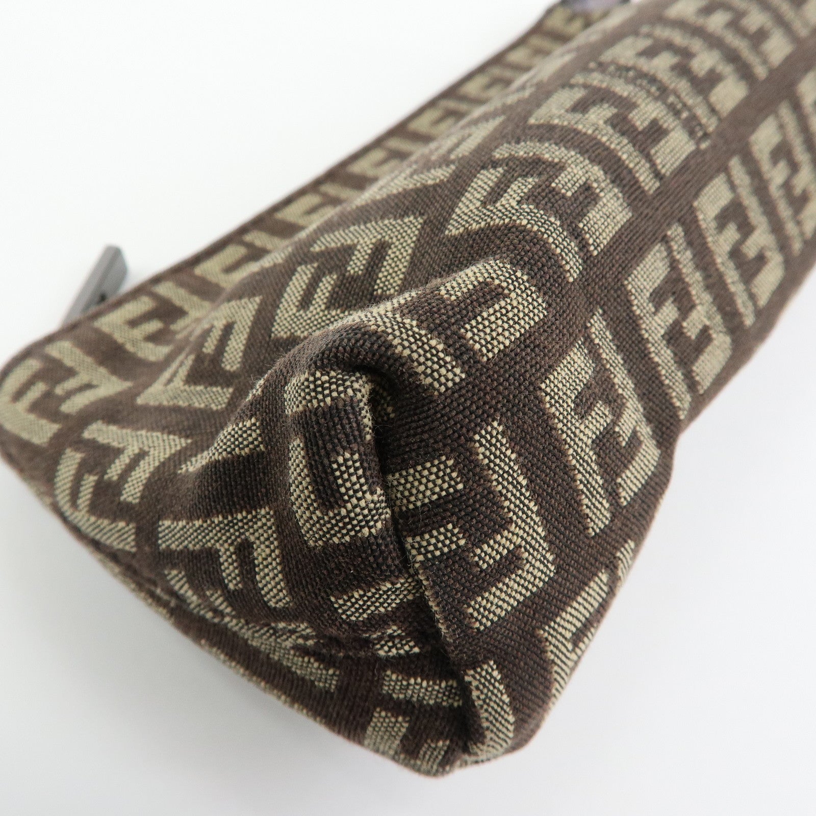 FENDI Zucchino Canvas Leather Mini Pouch Brown 7N0037