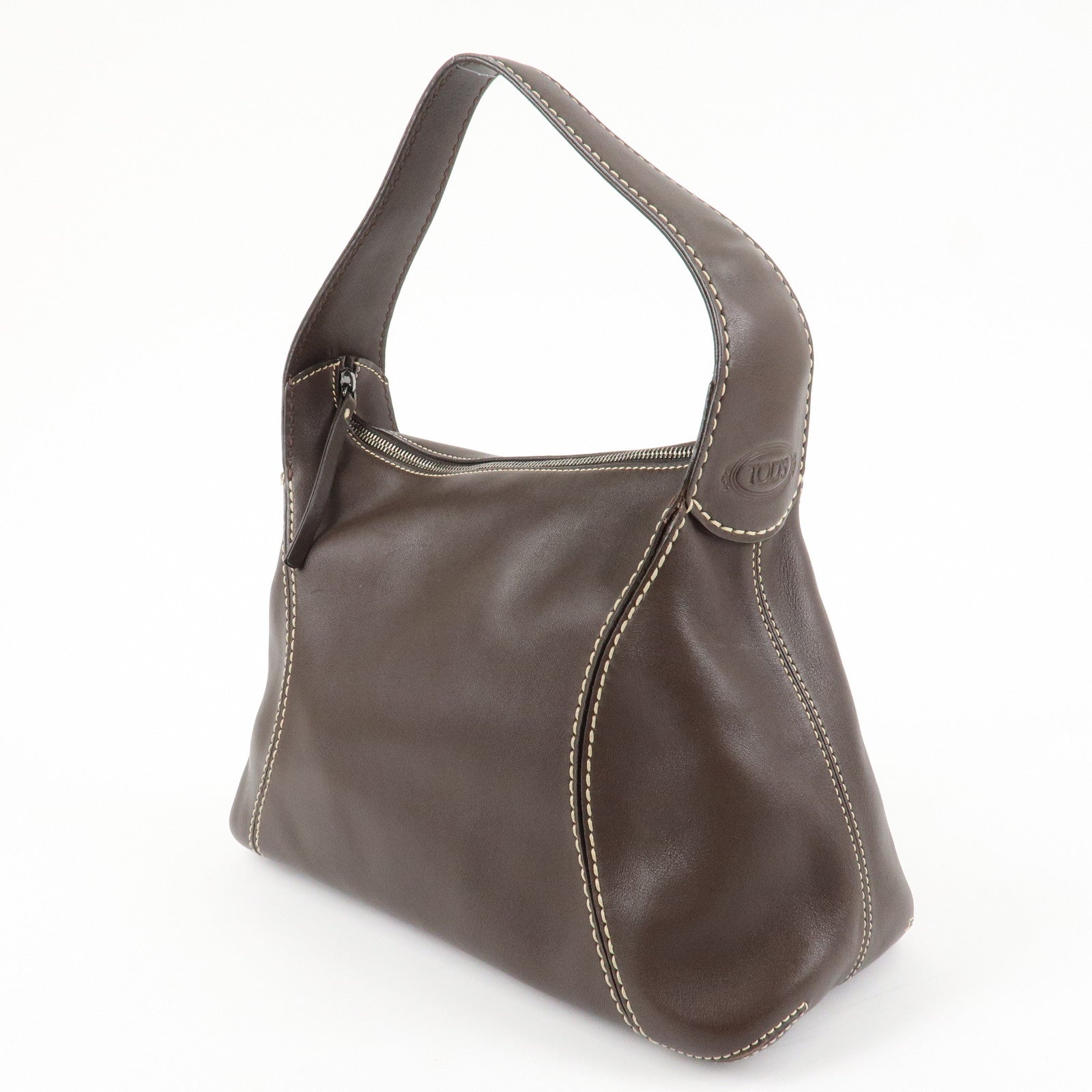 TOD'S Leather Shoulder Bag Hand Bag Brown Used