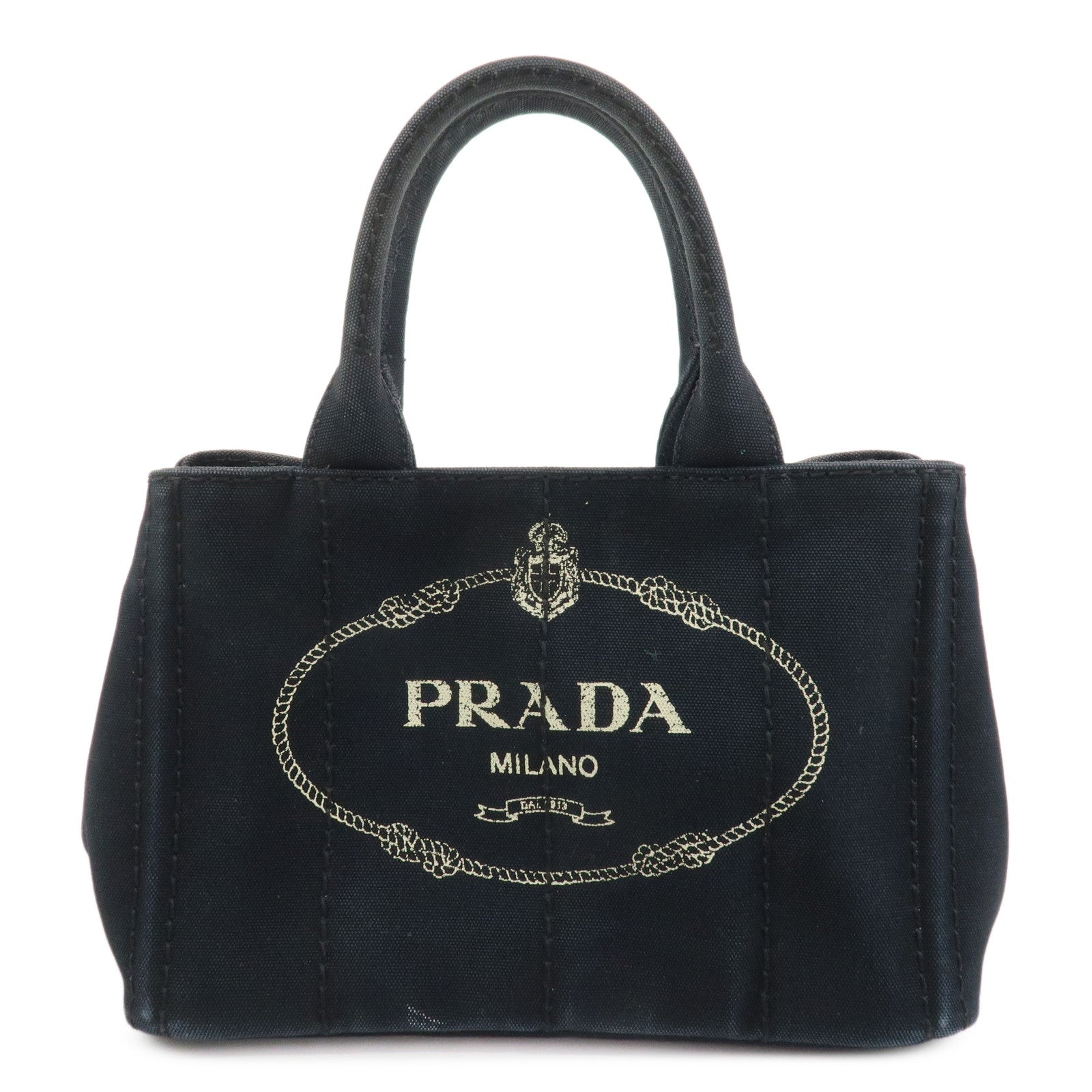 PRADA Canapa Mini Triangle Logo Canvas 2Way Hand Bag Black 1BG439