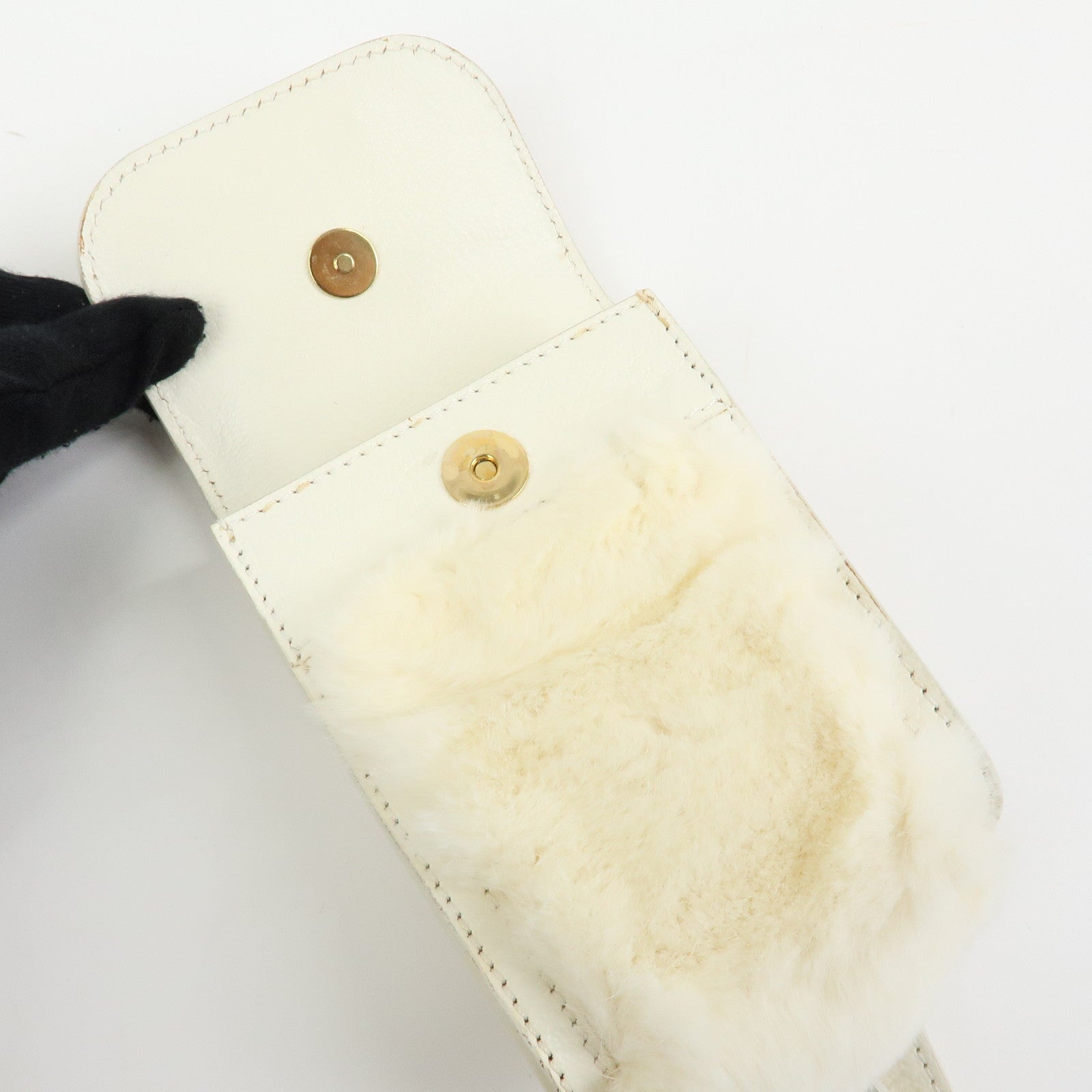 CELINE Triomphe Leather Lapin Fur Shoulder Bag Crossbody Bag Ivory
