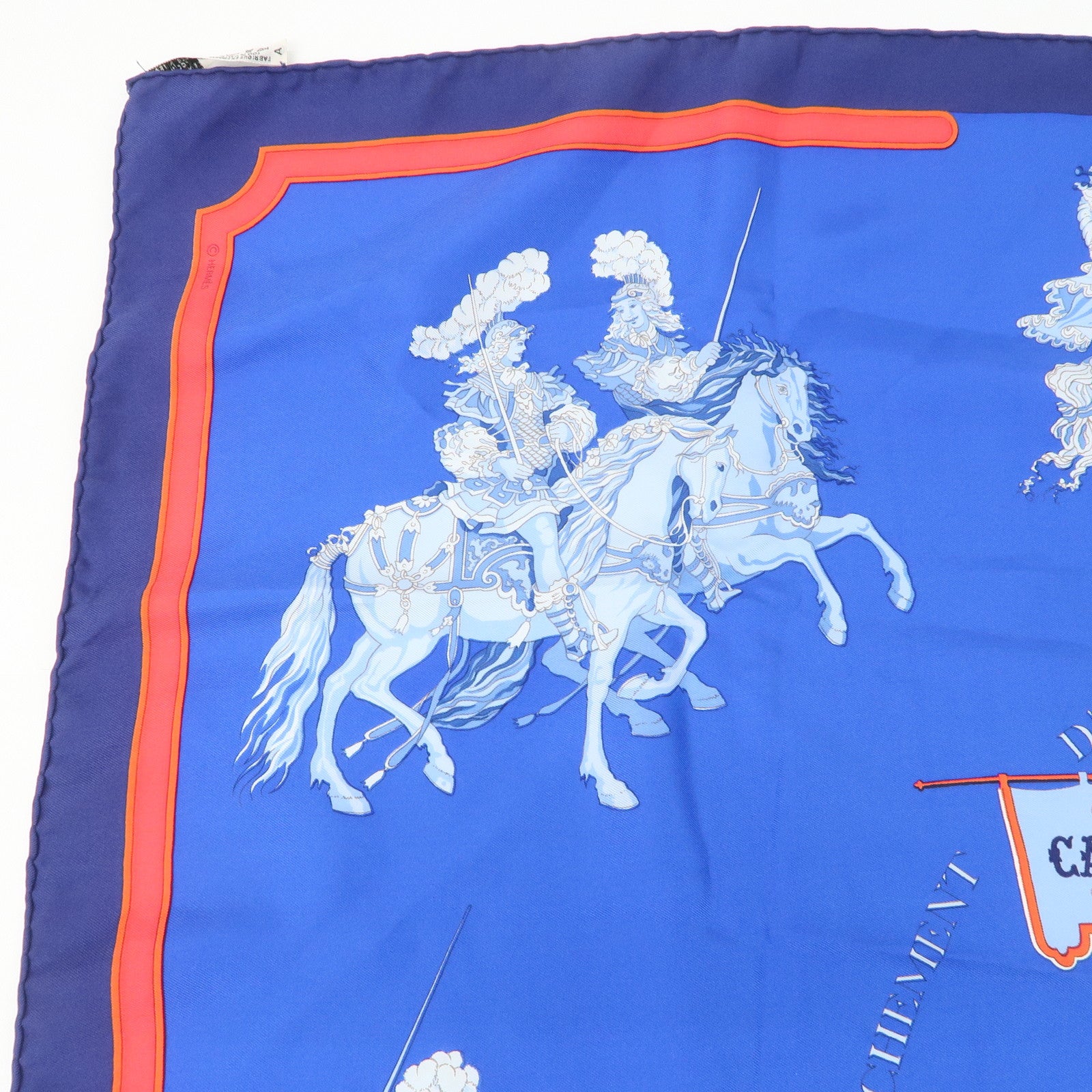 HERMES Carre 90 Silk 100% Scarf CARROUSEL Blue Red Used