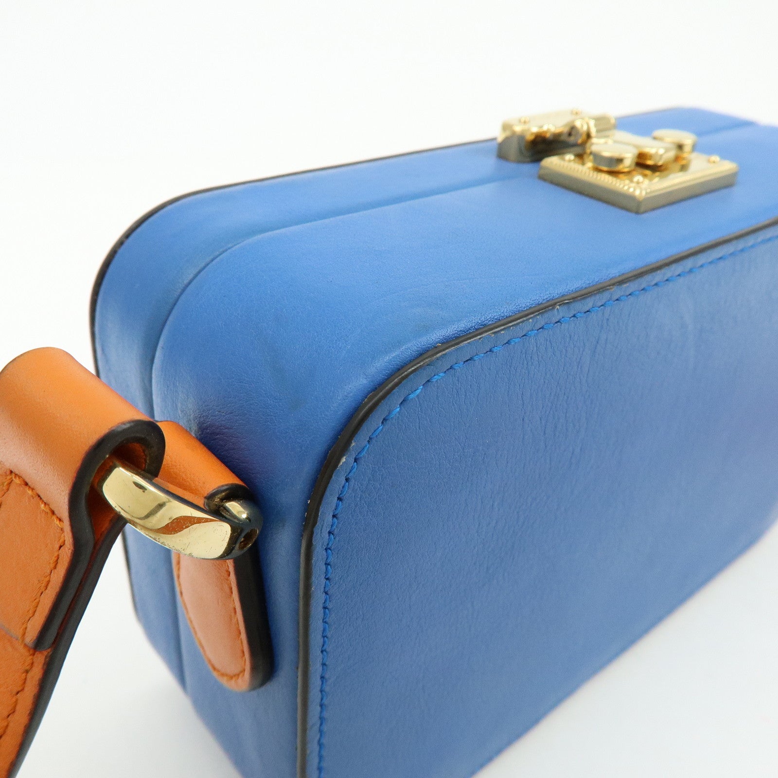 GUCCI Logo Interlocking G Leather Shoulder Bag Blue Orange 658230
