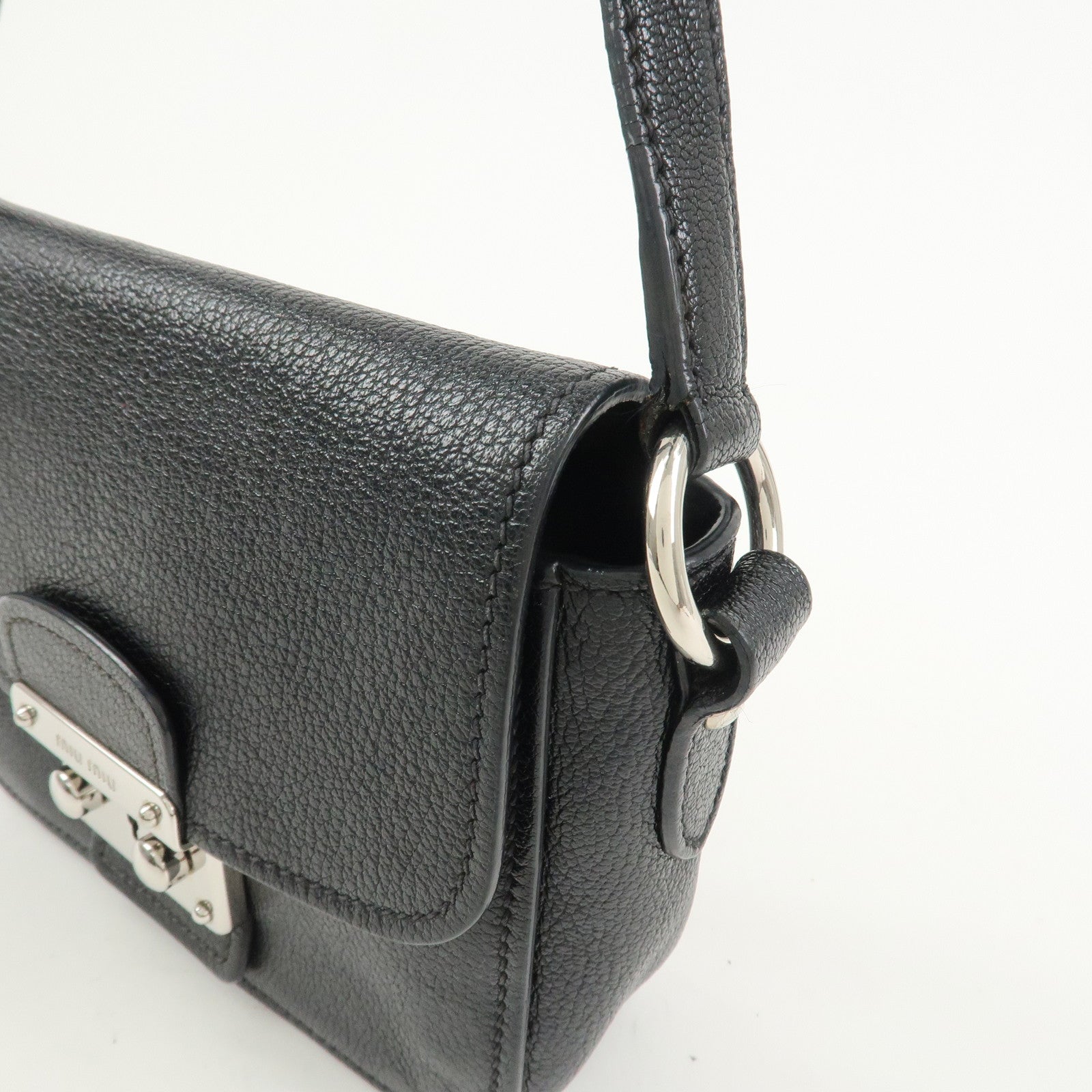 MIU MIU Madras Leather Shoulder Bag Black Silver RT0638