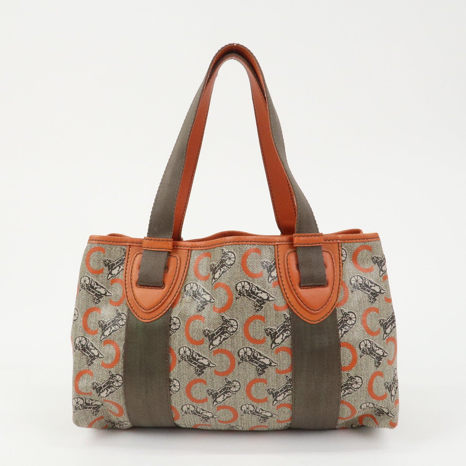 CELINE C Macadam PVC Canvas Tote Bag Hand Bag Brown Orange