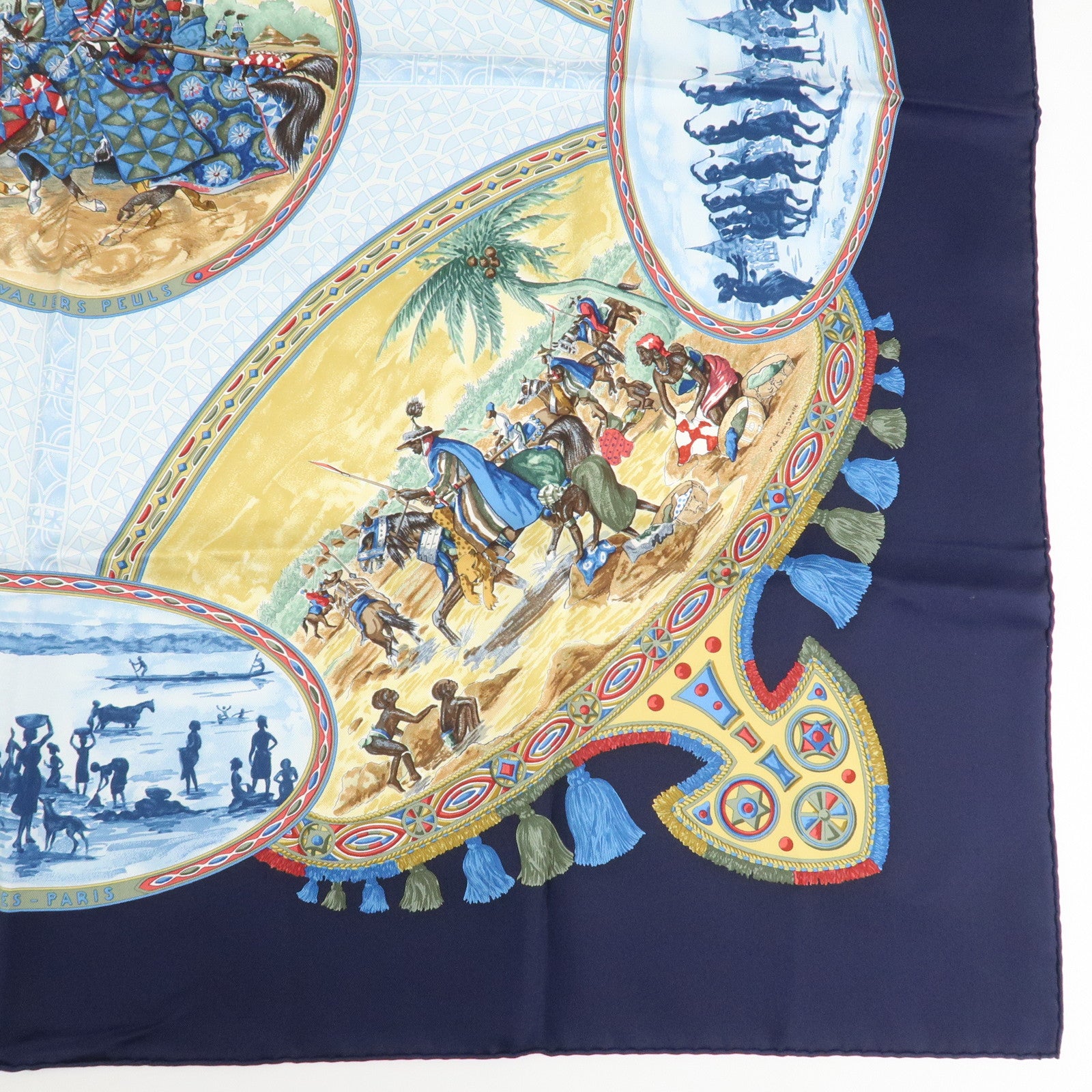 HERMES Carre 90 Silk 100% Scarf RENCONTRE OCEANE Black Used