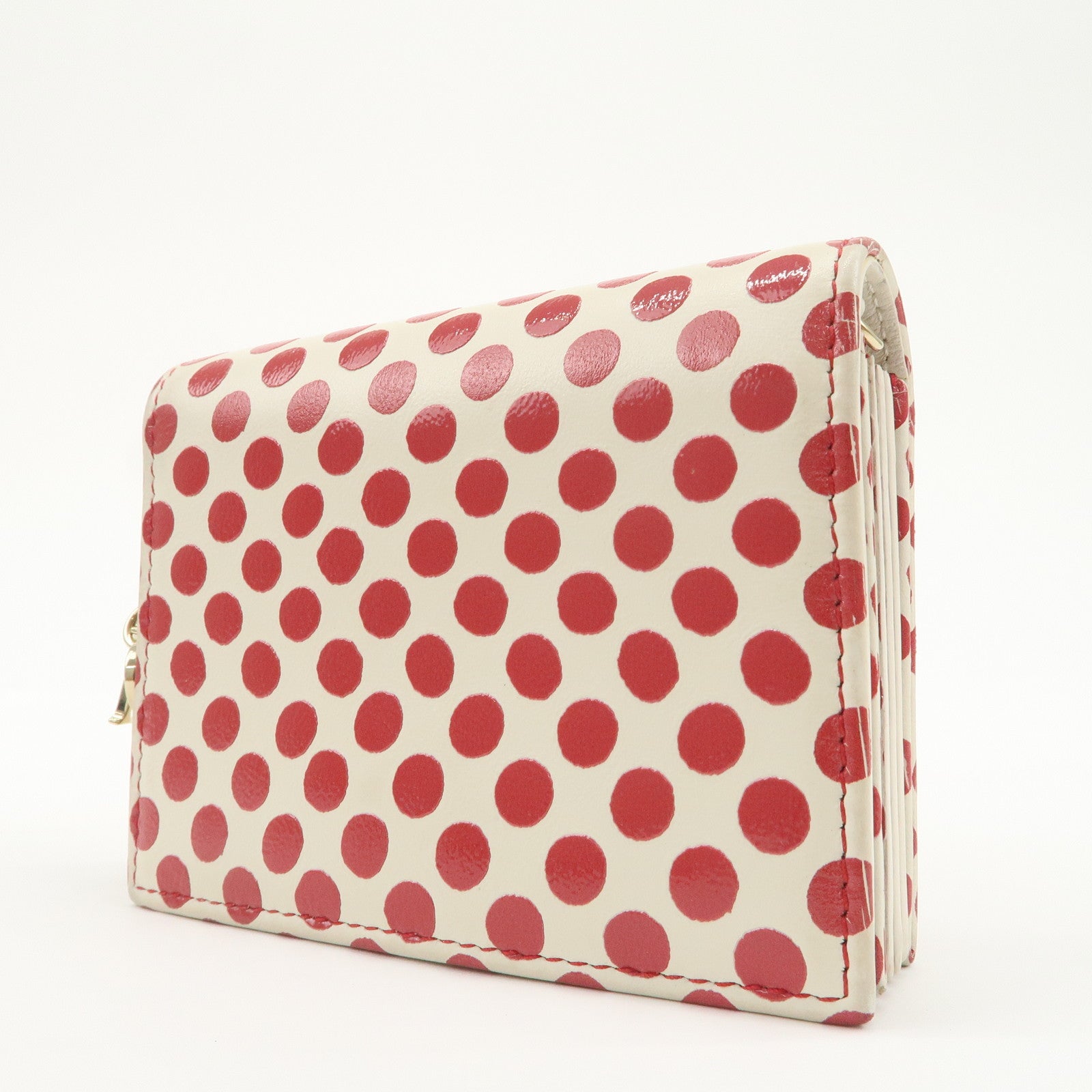 Christian Dior Leather Card Case Card Holder Dots Ivory Red