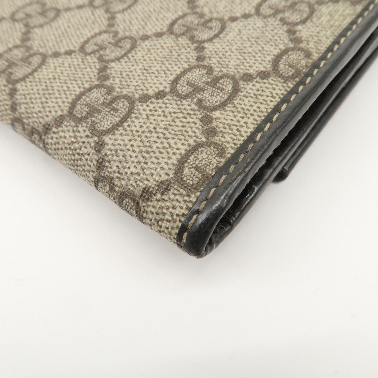 GUCCI GG Supreme Leather Flap Long Wallet Beige Brown 203573 Used