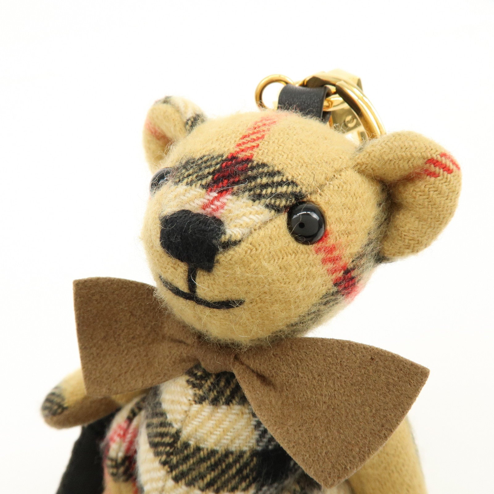 BURBERRY Thomas Bear Cashmere Leather Bag Charm Key Holder Brown