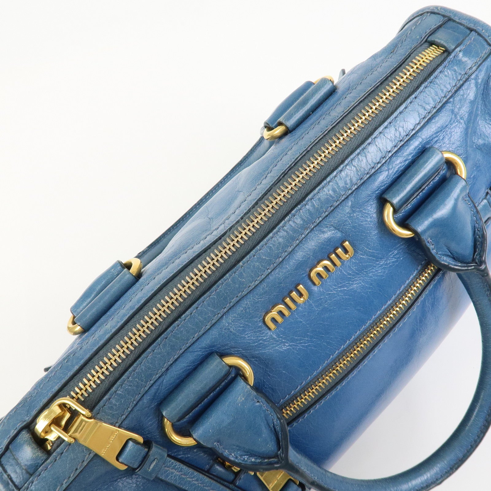 MIU MIU Logo Leather 2Way Bag Hand Bag Shoulder Bag Blue