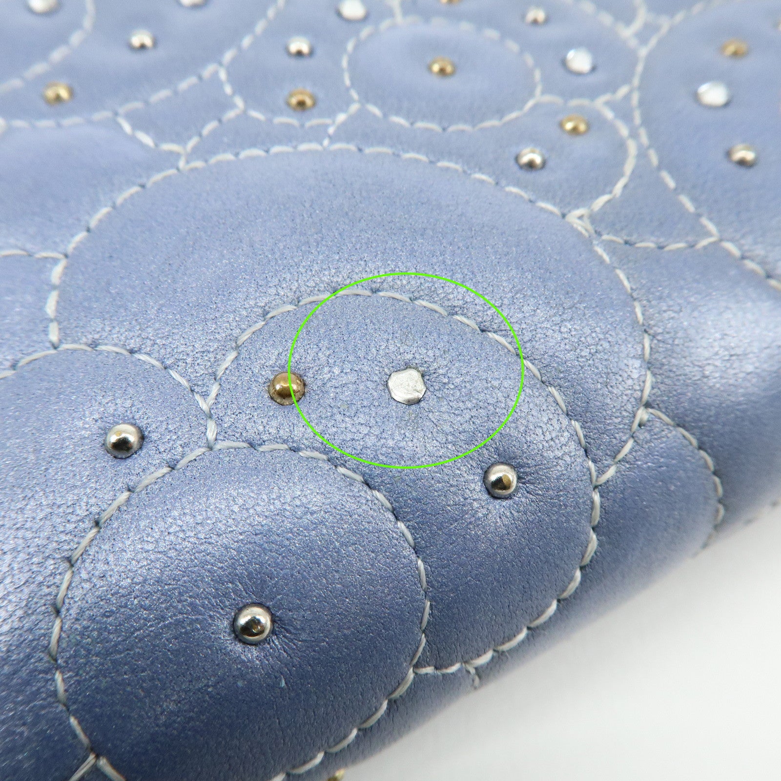 CHANEL Camellia Lamb Skin Round Zippy Wallet Light Blue A82281