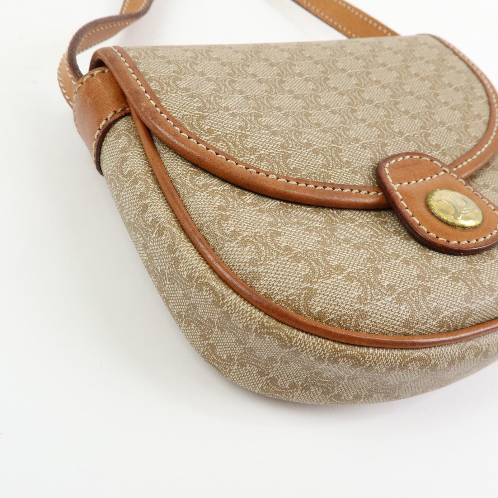 CELINE Macadam PVC Leather Shoulder Bag Crossbody Bag Beige Brown