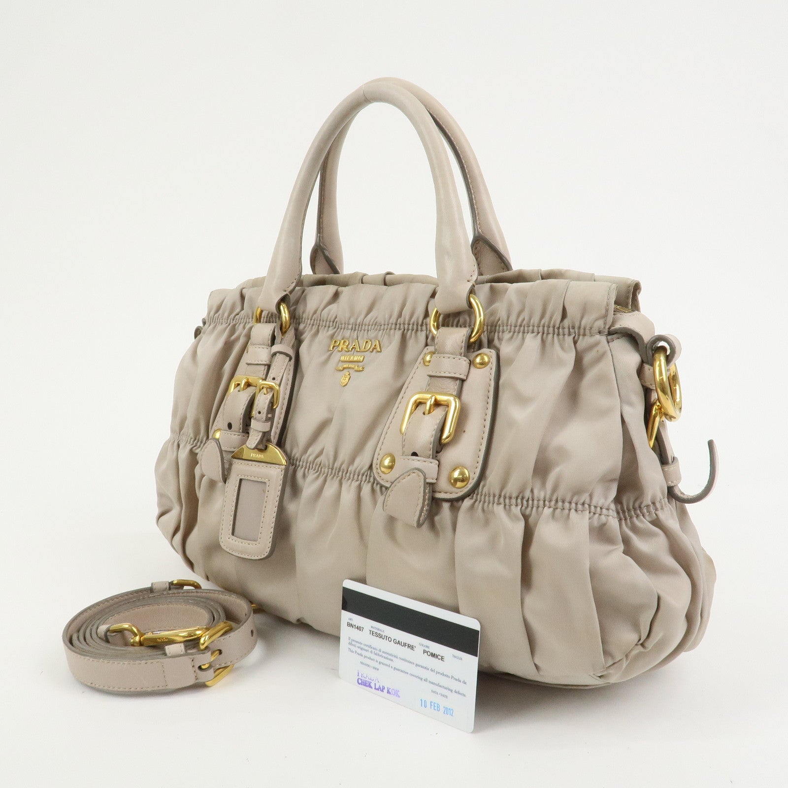 PRADA Nylon Leather 2Way Bag Hand Bag Shoulder Bag Gray BN1407