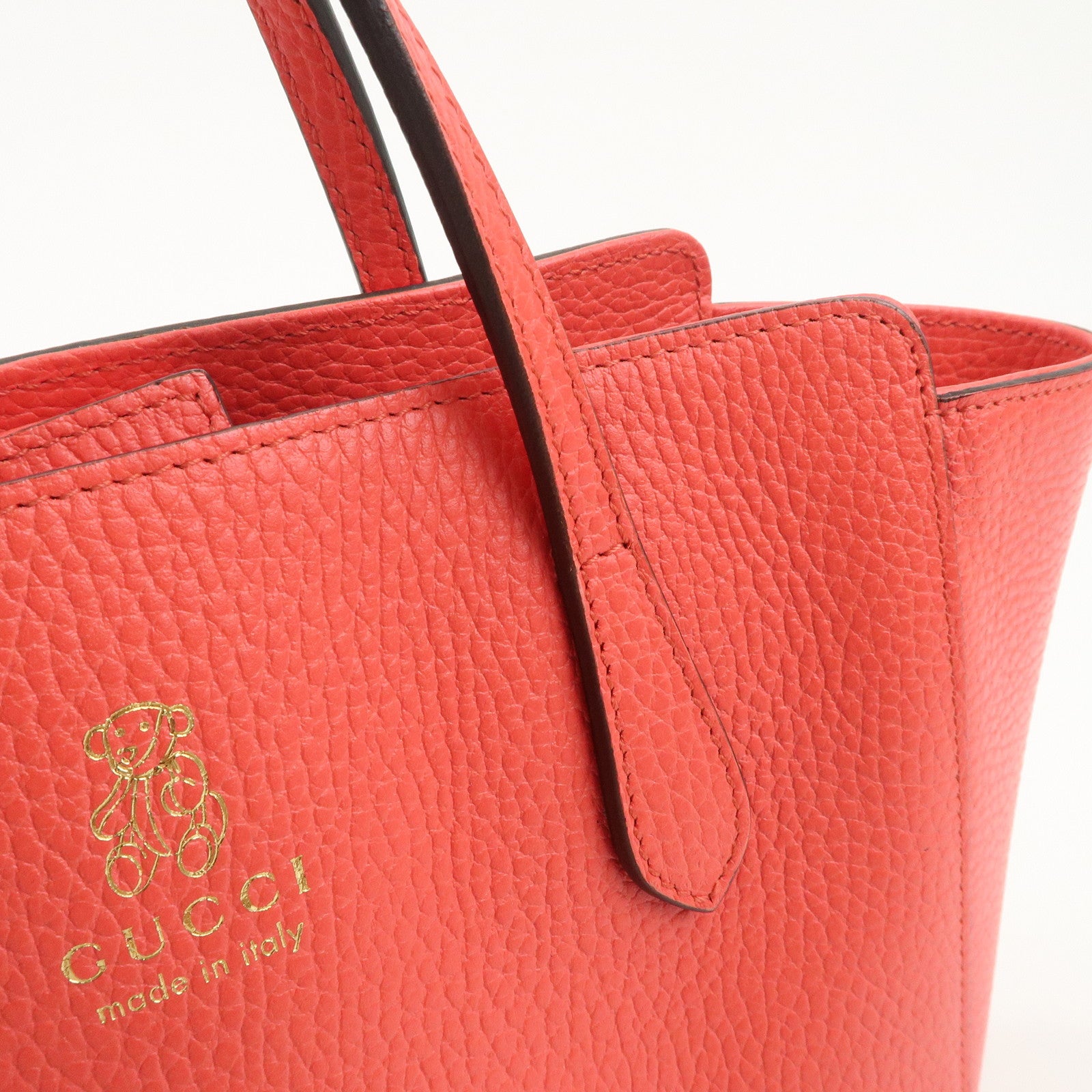 GUCCI Childrens Leather Swing Mini Tote Bag Teddy bear Coral 355640
