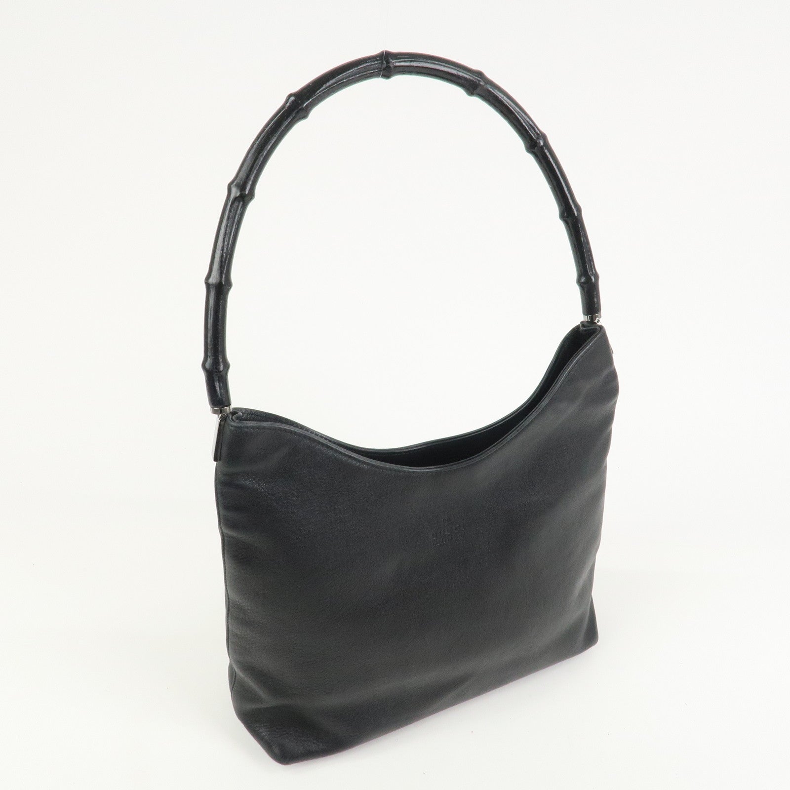 GUCCI Bamboo Leather Shoulder Bag Hand Bag Black 001・3244