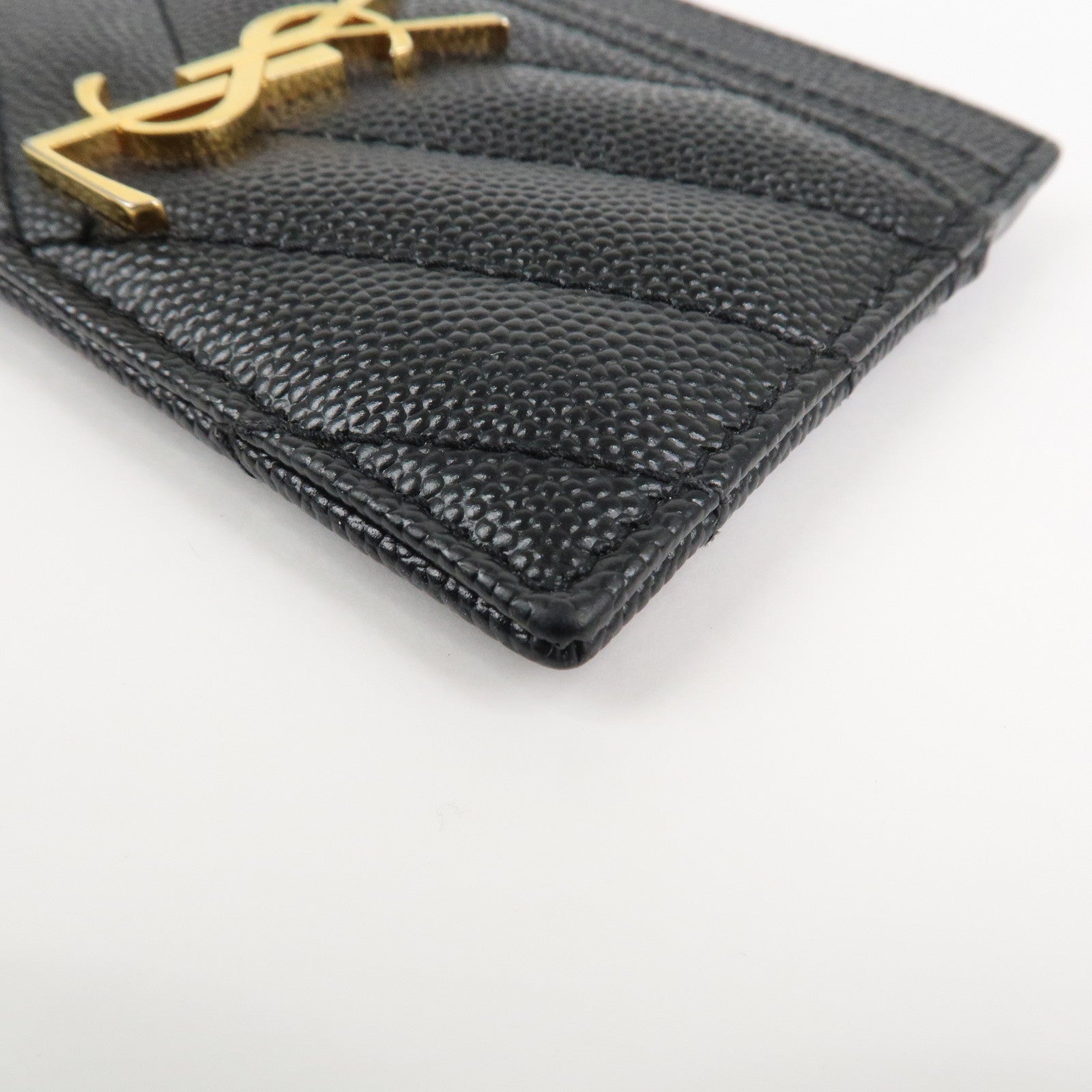 SAINT LAURENT PARIS Casandra Leather Card Case Black 423291