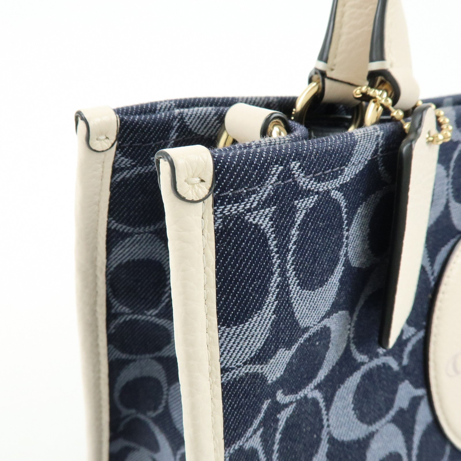 COACH Dempsey Signature Denim Leather 2Way Shoulder Hand Bag Navy