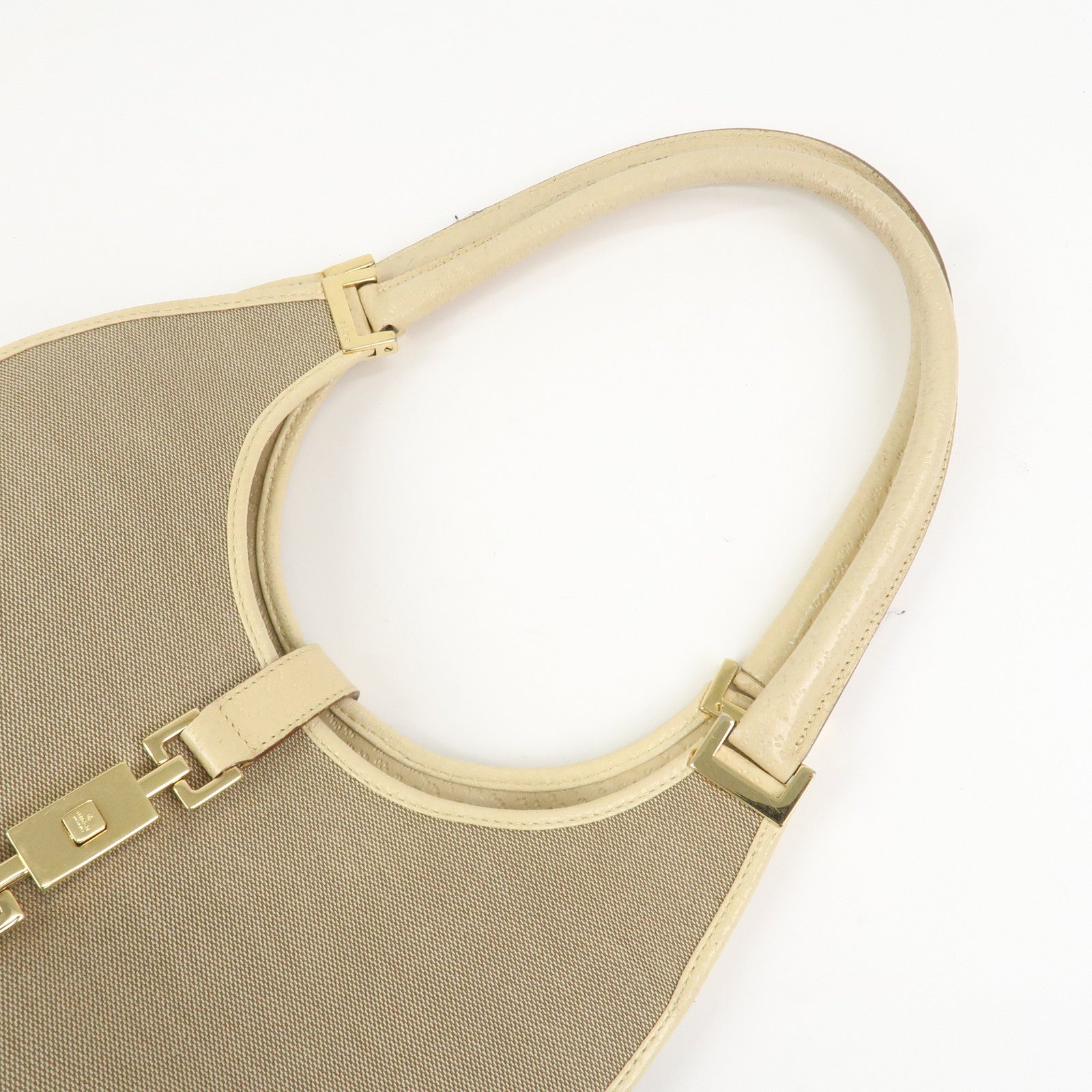 GUCCI Jackie Canvas Leather Shoulder Bag Hand Bag Beige 002.1067