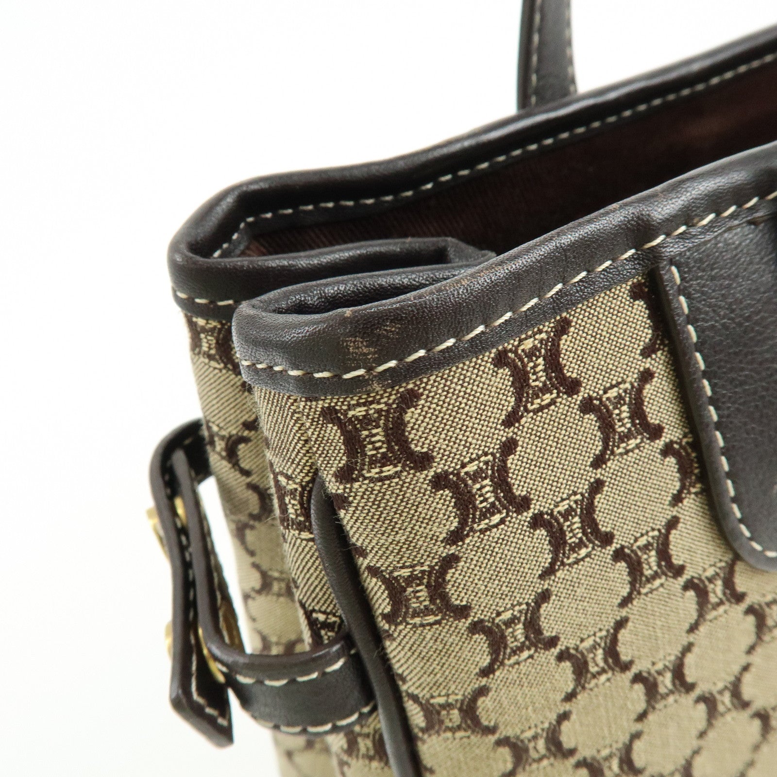 CELINE Macadam Canvas Leather Hand Bag Brown Beige