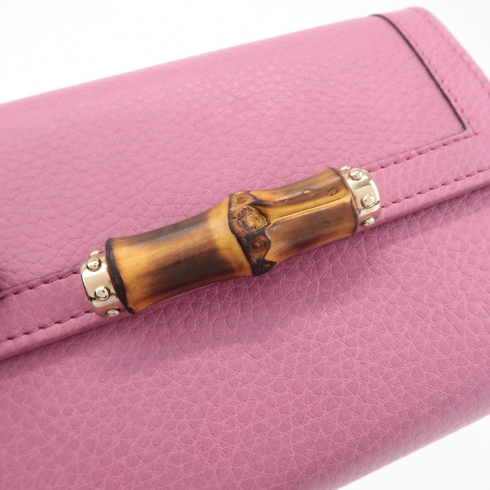 GUCCI Bamboo Leather Tri- Fold Wallet Pink 257017 Used