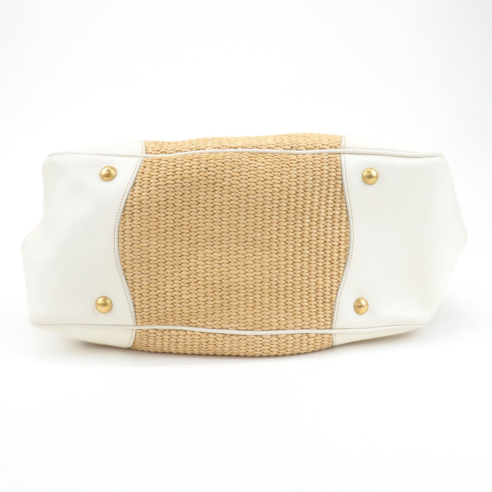 PRADA Triangle Leather Raffia Shoulder Bag Straw Bag Beige BR3693 Used