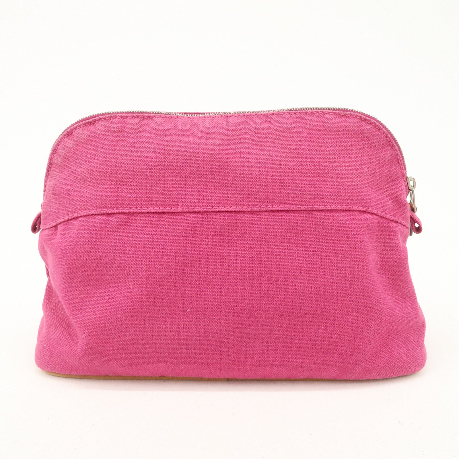 HERMES Leather Canvas Bolide Pouch Cosmetic Pouch MM Pink Used