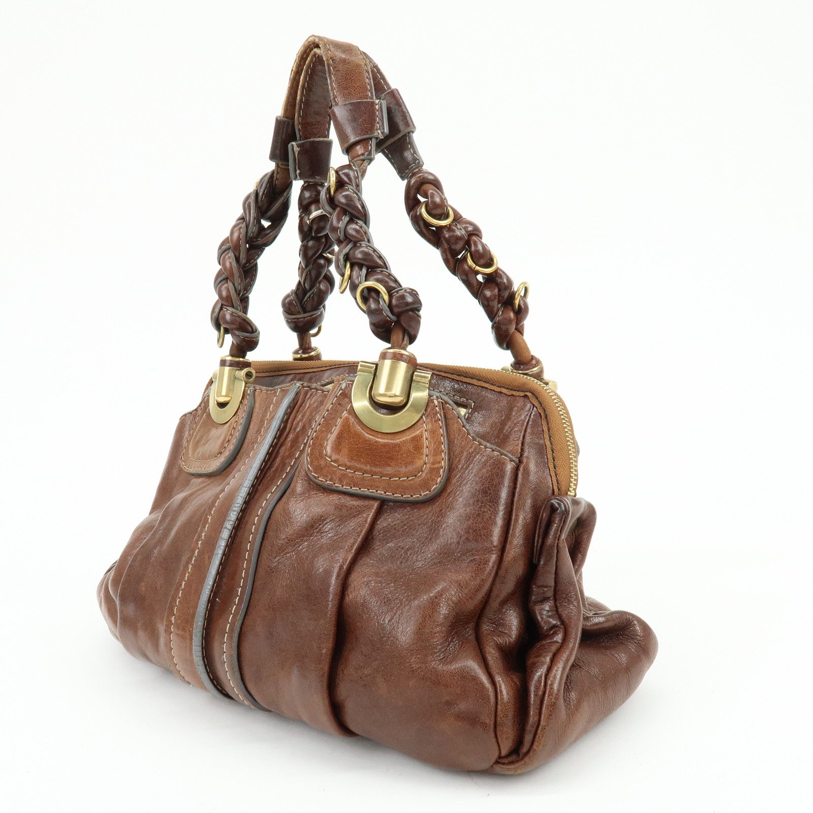 Chloe Eloise Leather Hand Bag Shoulder Bag Braided Handle Brown