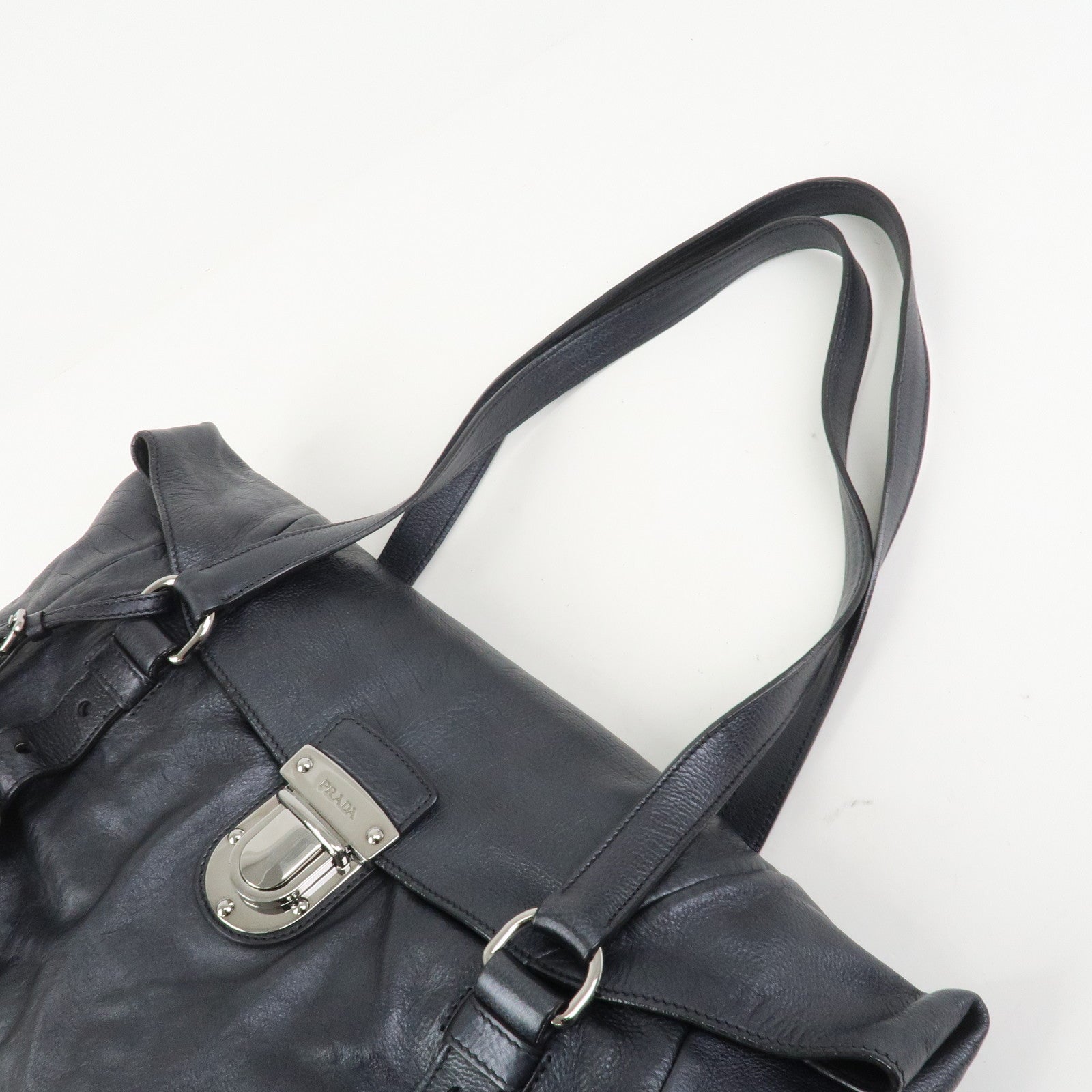 PRADA Logo Leather Shoulder Bag Hand Bag Black BR3901