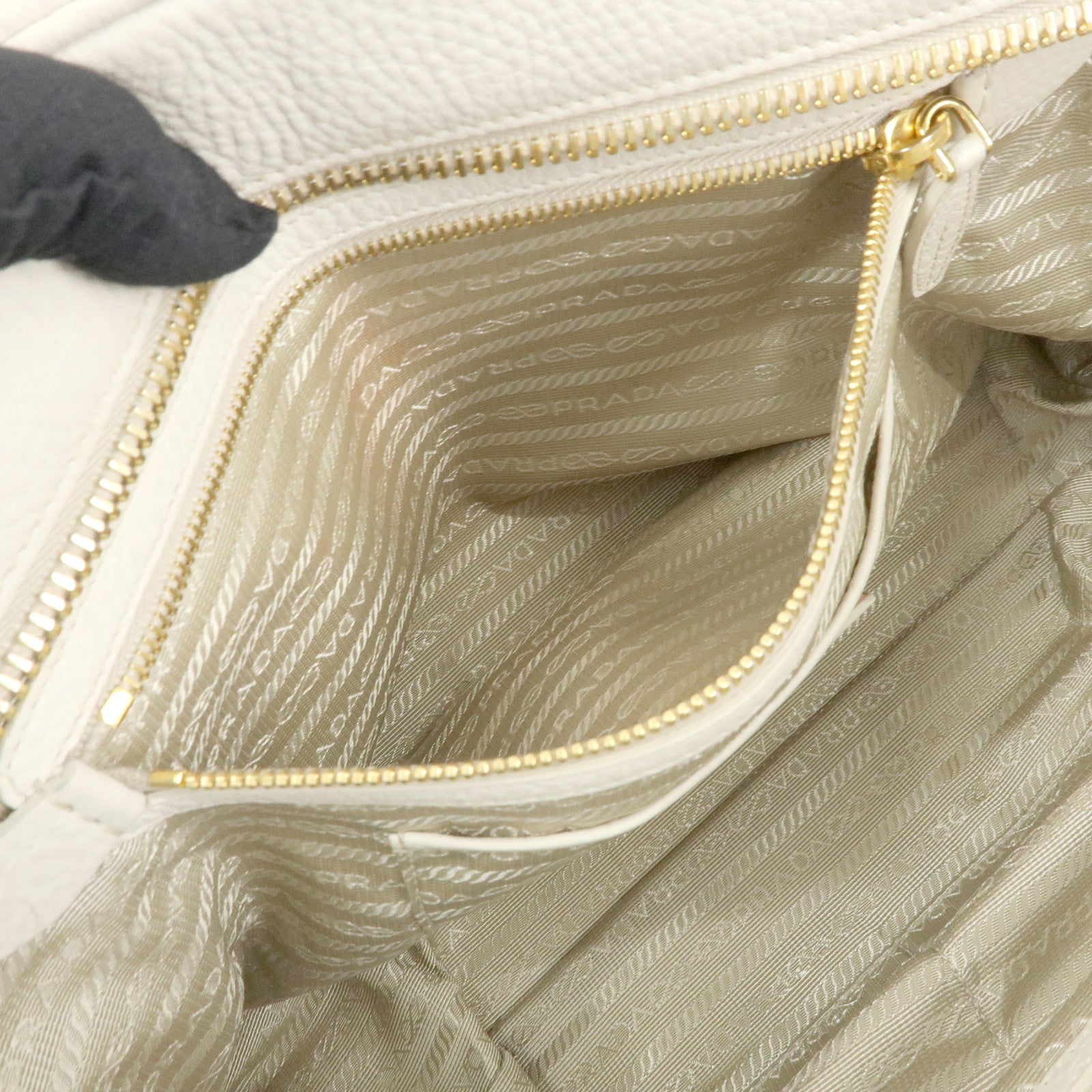 PRADA Vitello Daino Leather Hand Bag Ivory BL0804