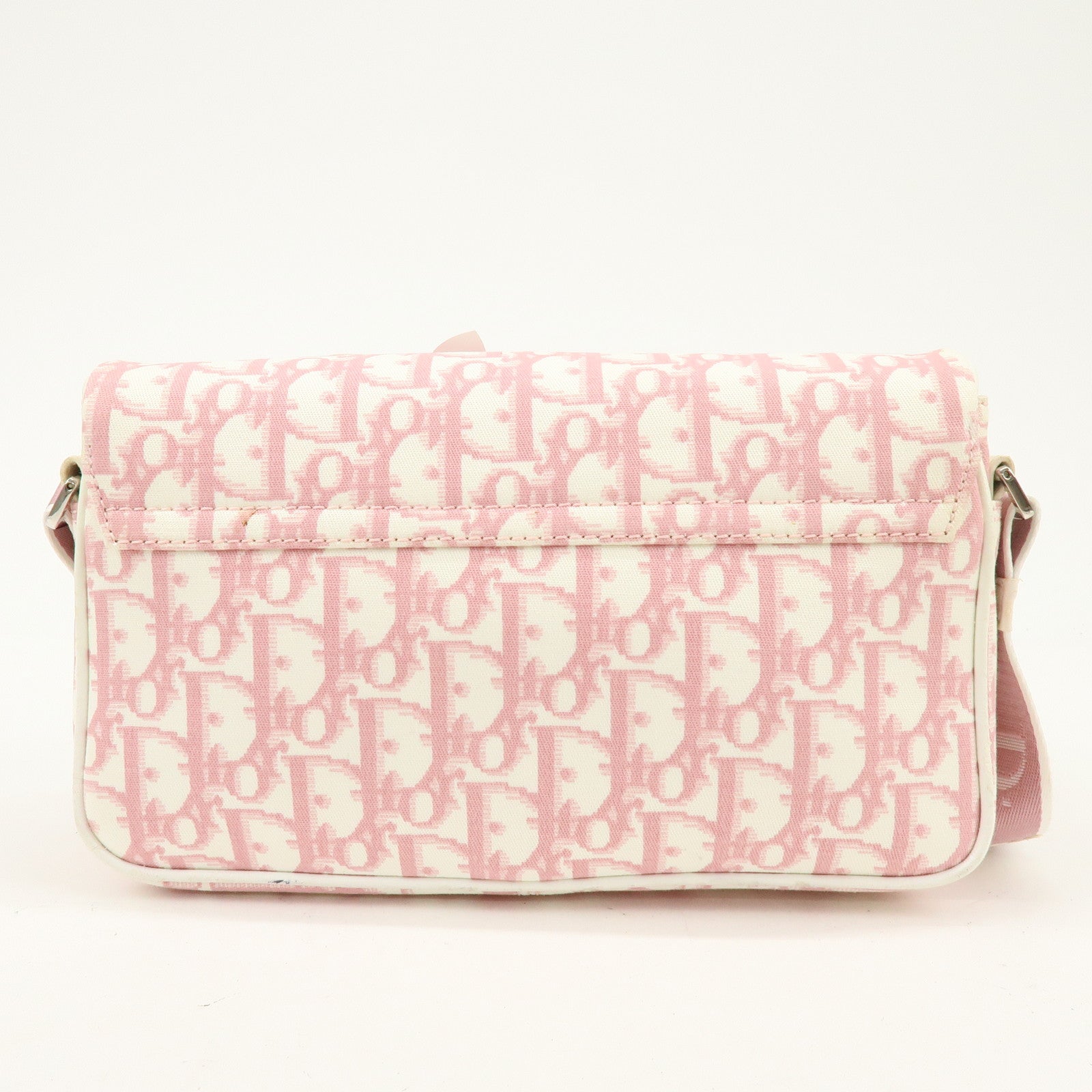 Christian Dior Trotter Canvas Rhinestone Leather Shoulder Bag Pink