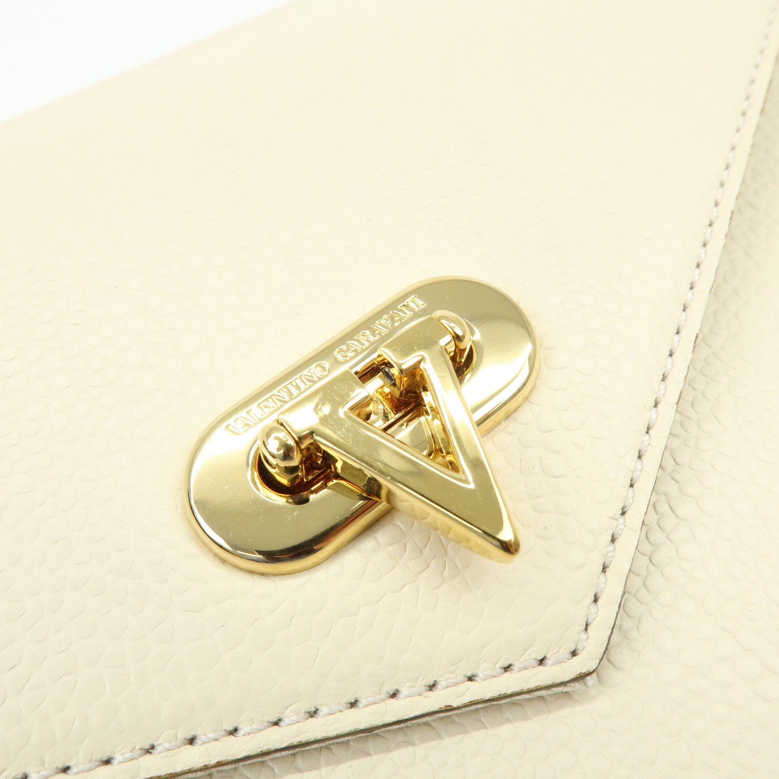VALENTINO GARAVANI V Logo Leather Hand Bag Ivory