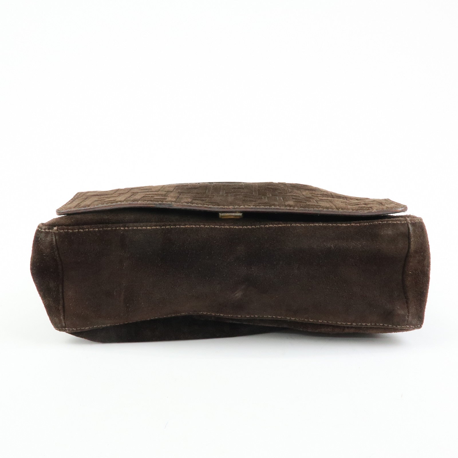 FENDI Zucca Suede Flap Shoulder Bag Crossbody Bag Brown