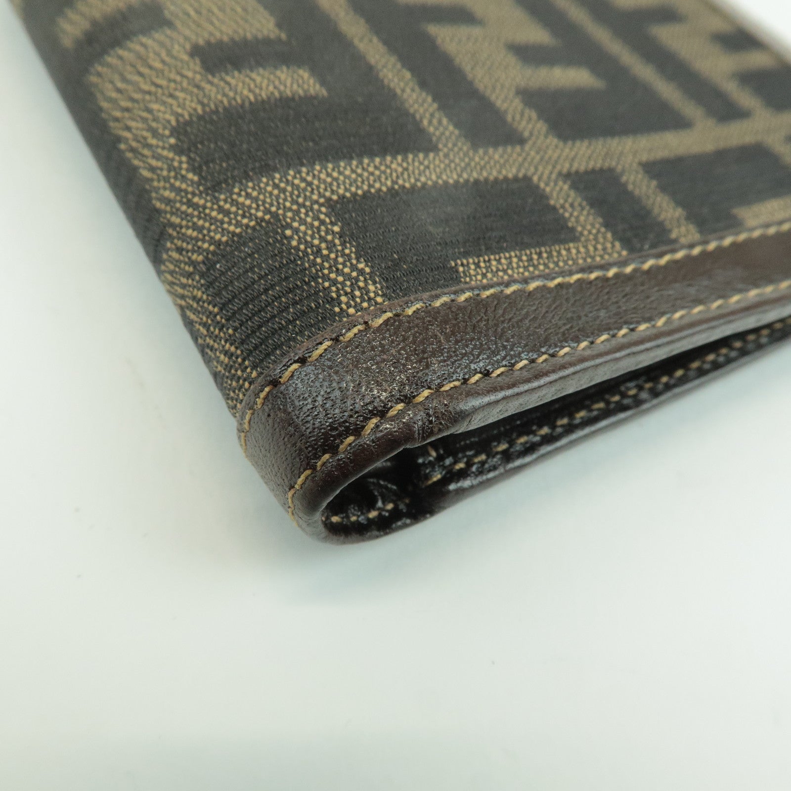 FENDI Zucca Leather Canvas Bi-fold Wallet Black Brown 01445 Used