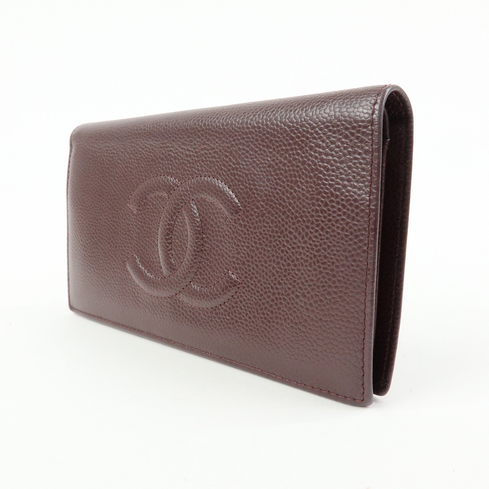 CHANEL COCO Mark Caviarskin Flap Bi-fold Long Wallet Brown