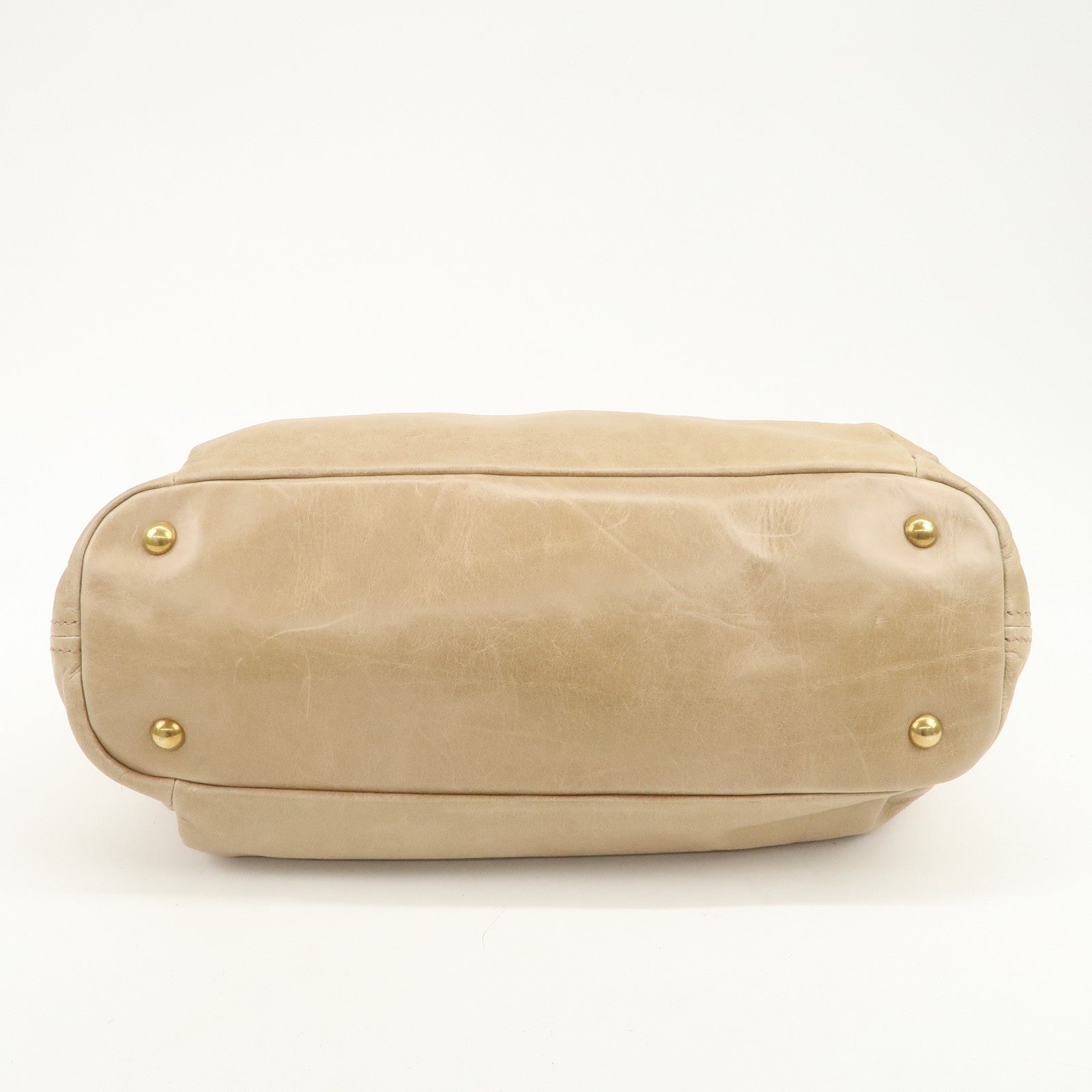 MIU MIU Logo Leather 2Way Bag Hand Bag Shoulder Bag Beige RN0728