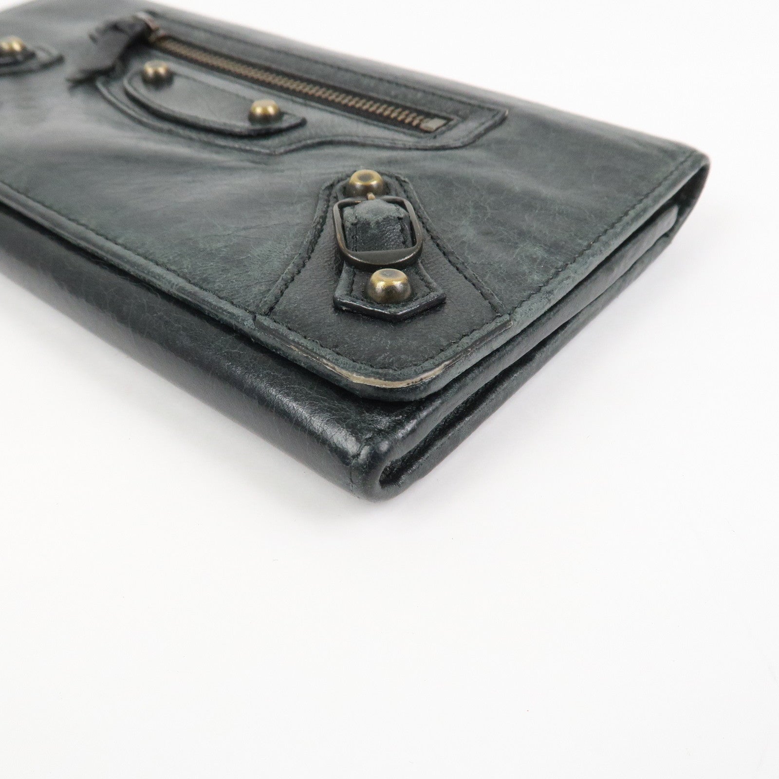 BALENCIAGA Logo Leather Bi-Fold Long Wallet Black