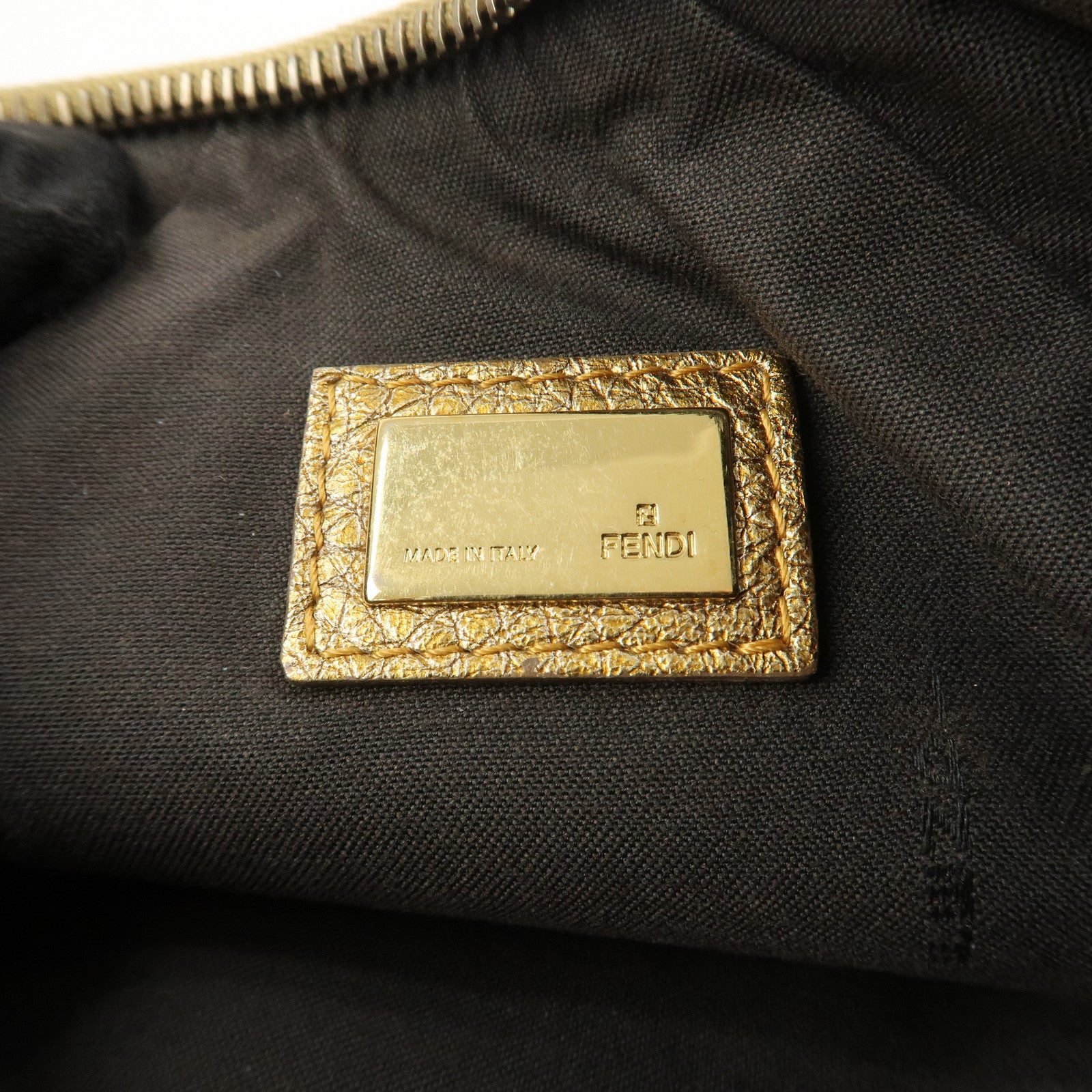 FENDI Leather Accessory Pouch Hand Bag Shoulder Bag Gold 8BR566