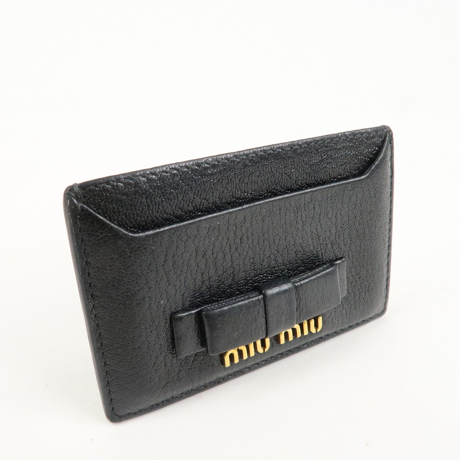 MIU MIU Leather Ribbon Card Case Black Gold Hardware 5MC208 Used